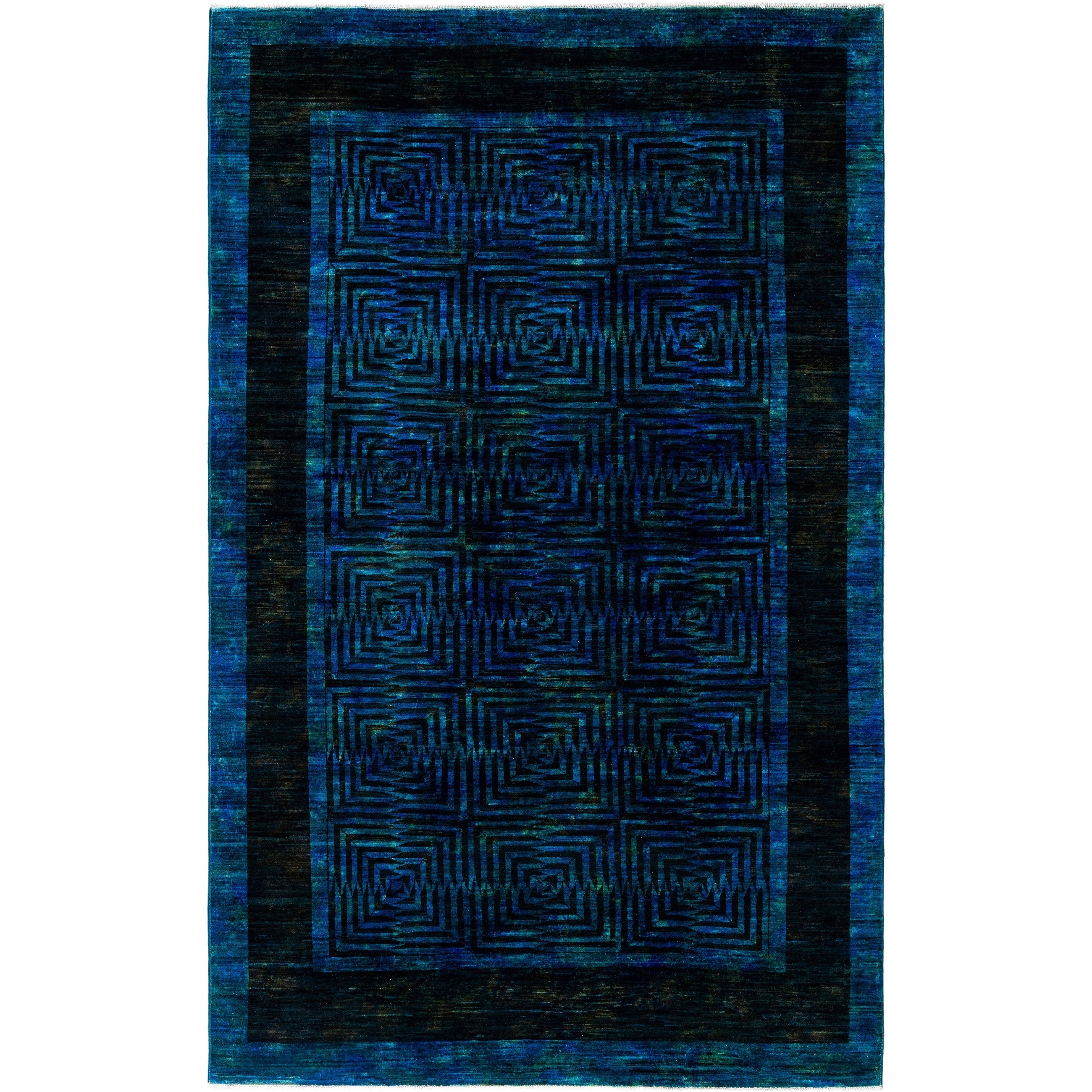 Overdyed Hand Knotted Wool Modern Contemporary Blue Area Rug 5 10 X 9 4