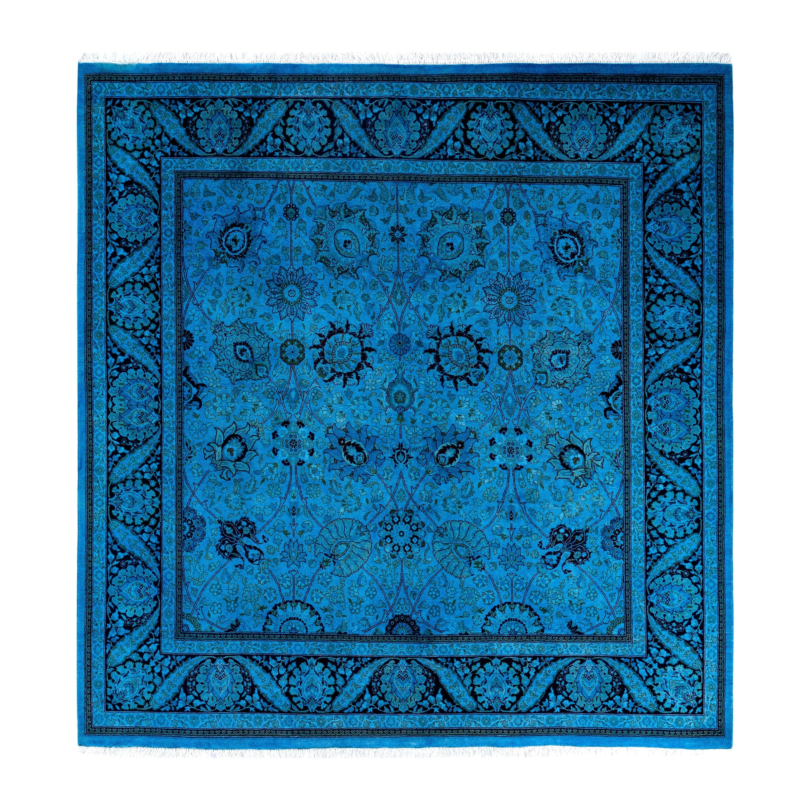 Overdyed Hand Knotted Wool Modern Contemporary Blue Area Rug 6 1 X 6 5