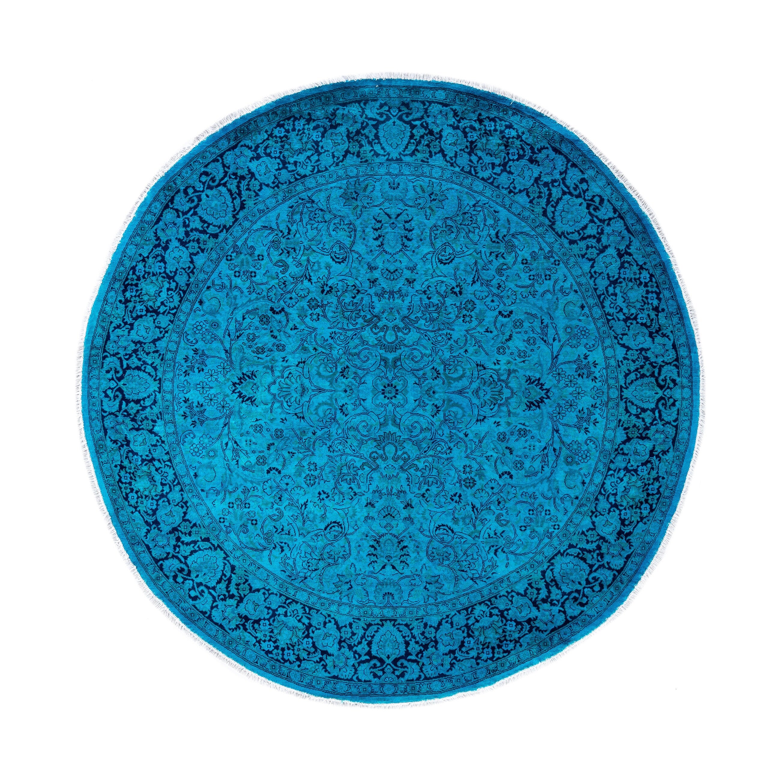 Overdyed Hand Knotted Wool Modern Contemporary Blue Area Rug 6 2 X 6 3