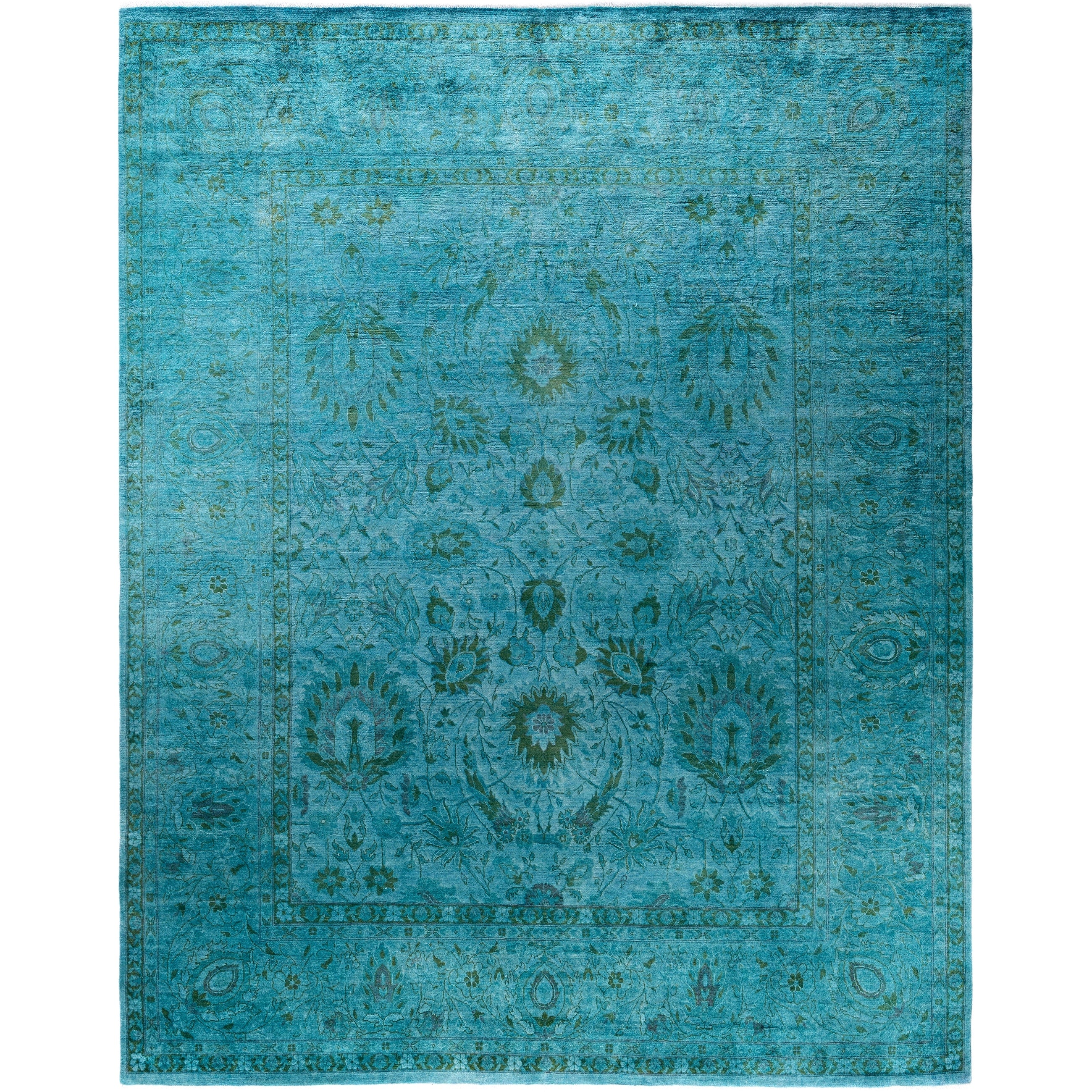 Overdyed Hand Knotted Wool Modern Contemporary Blue Area Rug 7 10 X 9 10