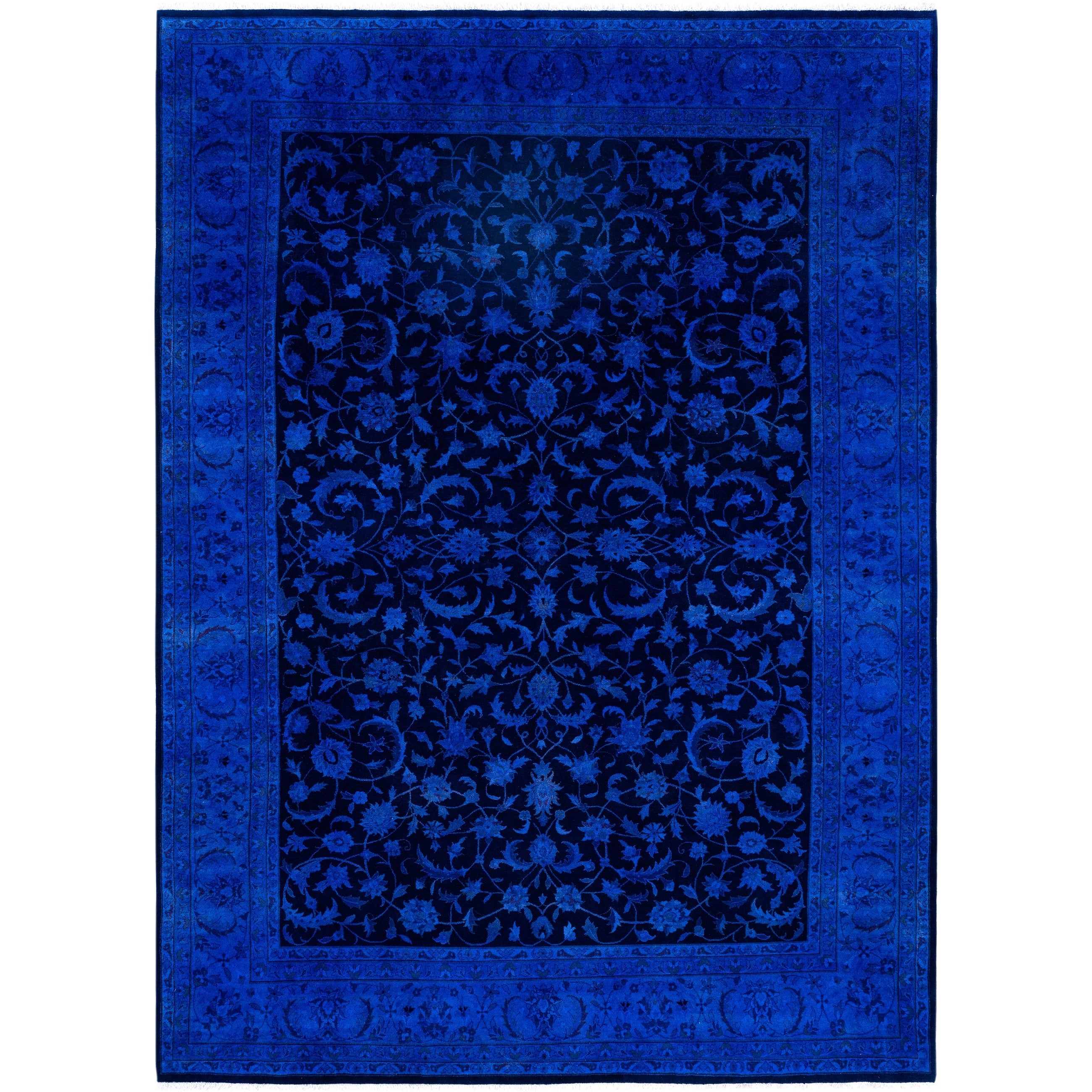 Overdyed Hand Knotted Wool Modern Contemporary Blue Area Rug 8 0 X 11 0