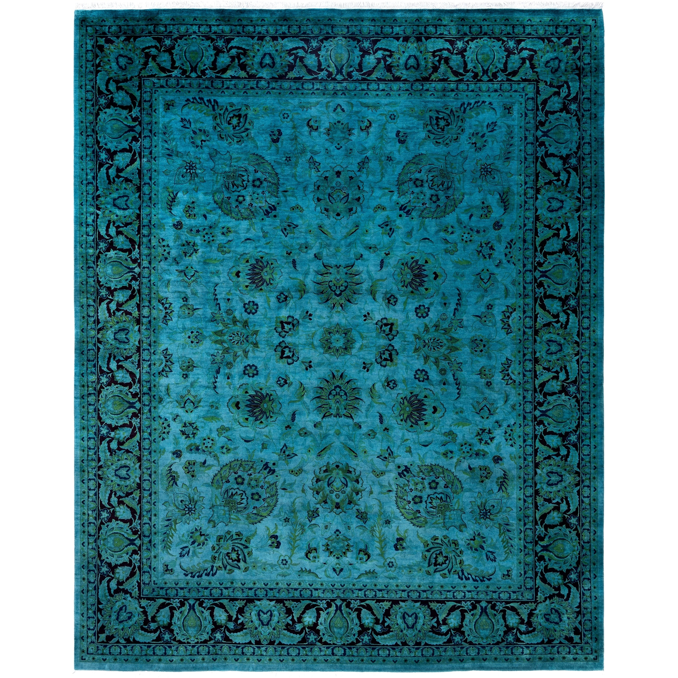 Overdyed Hand Knotted Wool Modern Contemporary Blue Area Rug 8 2 X 10 3
