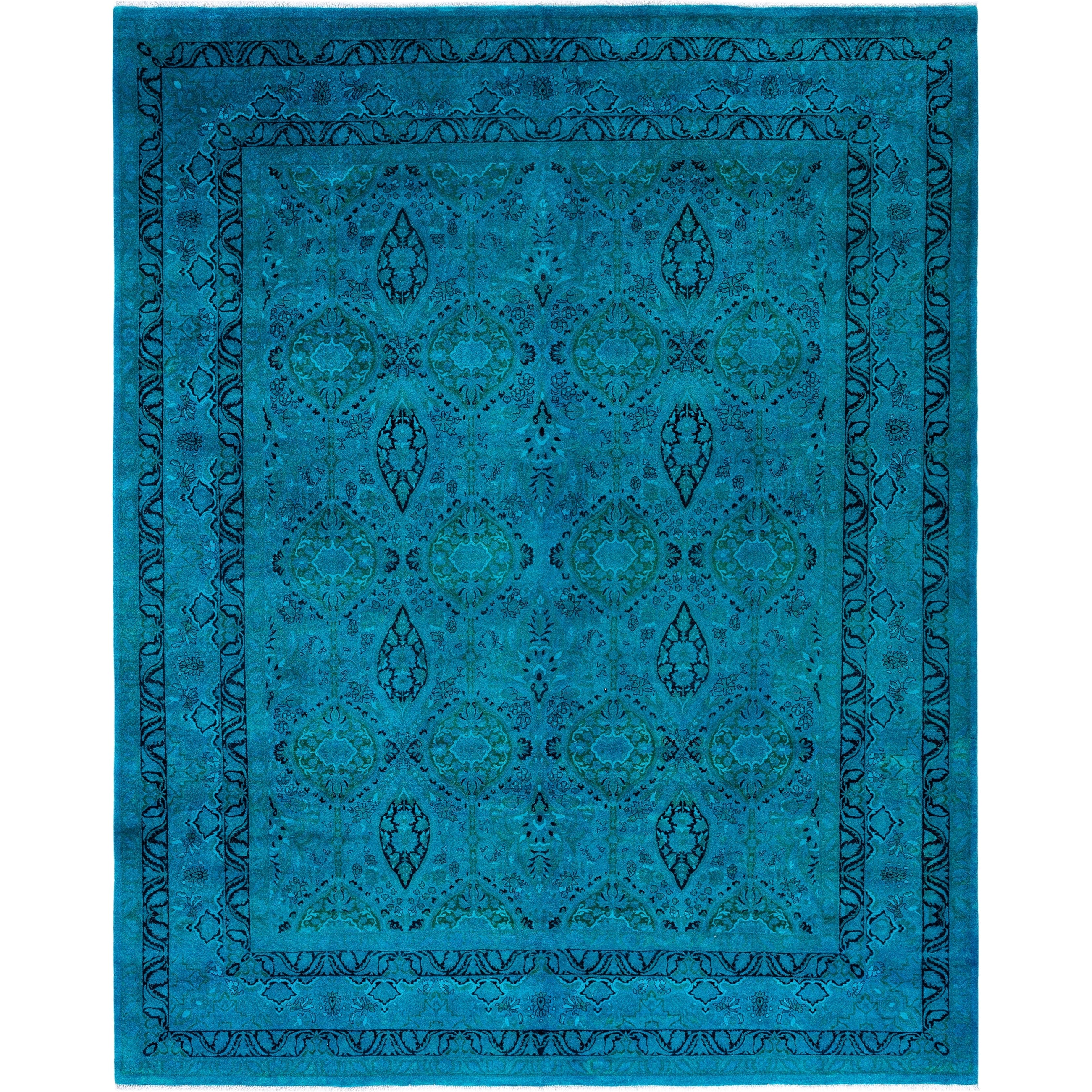 Overdyed Hand Knotted Wool Modern Contemporary Blue Area Rug 8 3 X 10 1
