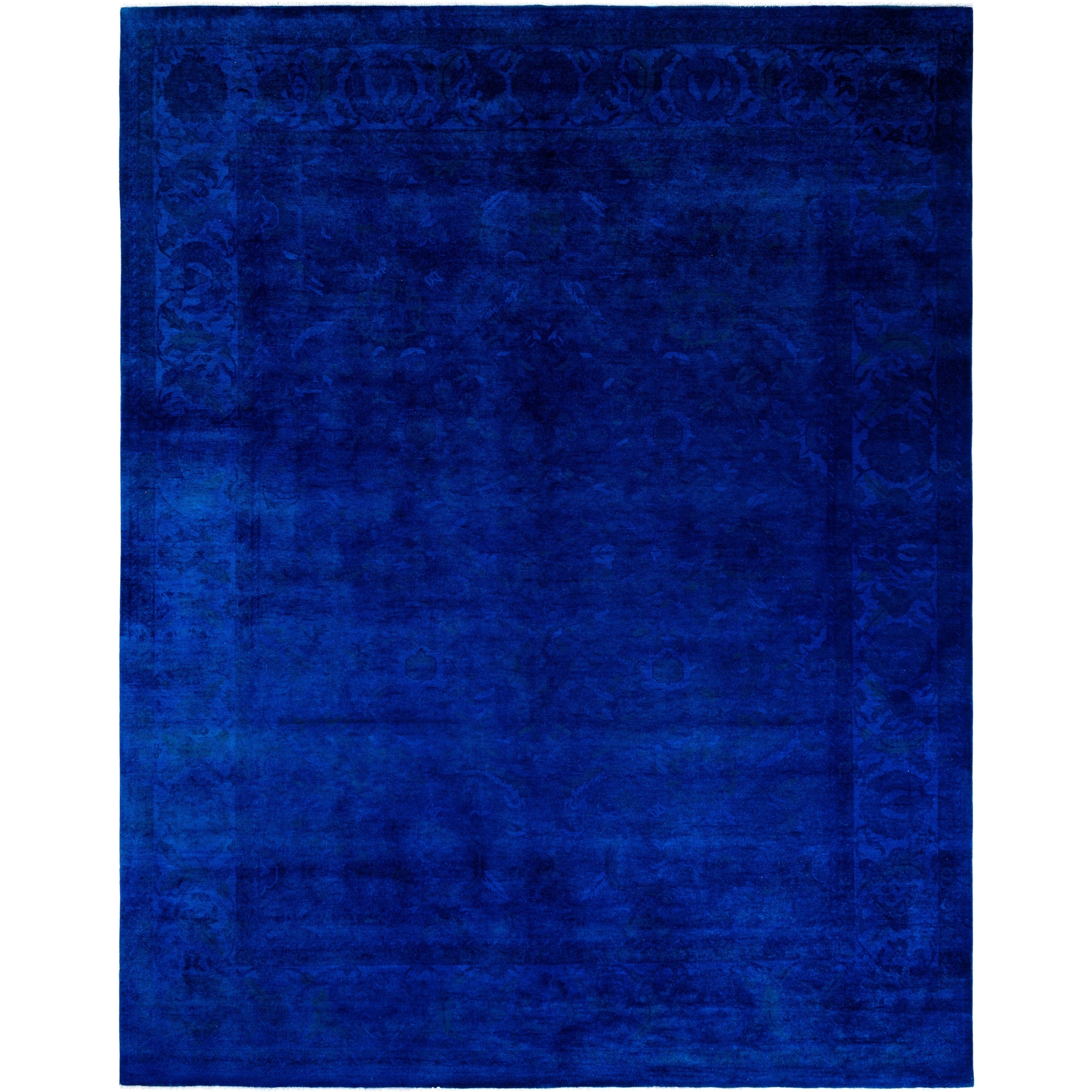 Overdyed Hand Knotted Wool Modern Contemporary Blue Area Rug 8 3 X 10 2