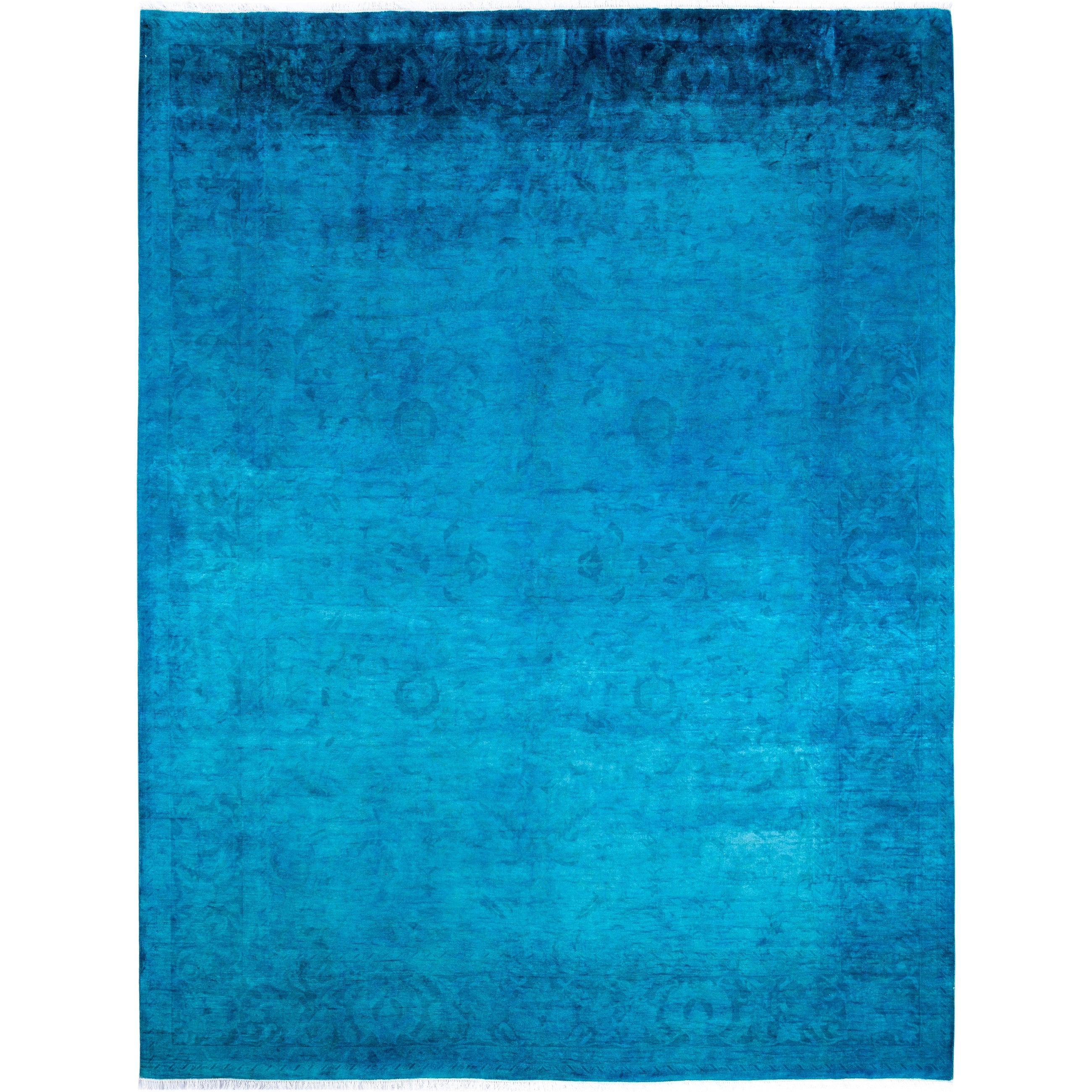 Overdyed Hand Knotted Wool Modern Contemporary Blue Area Rug 9 1 X 12 0