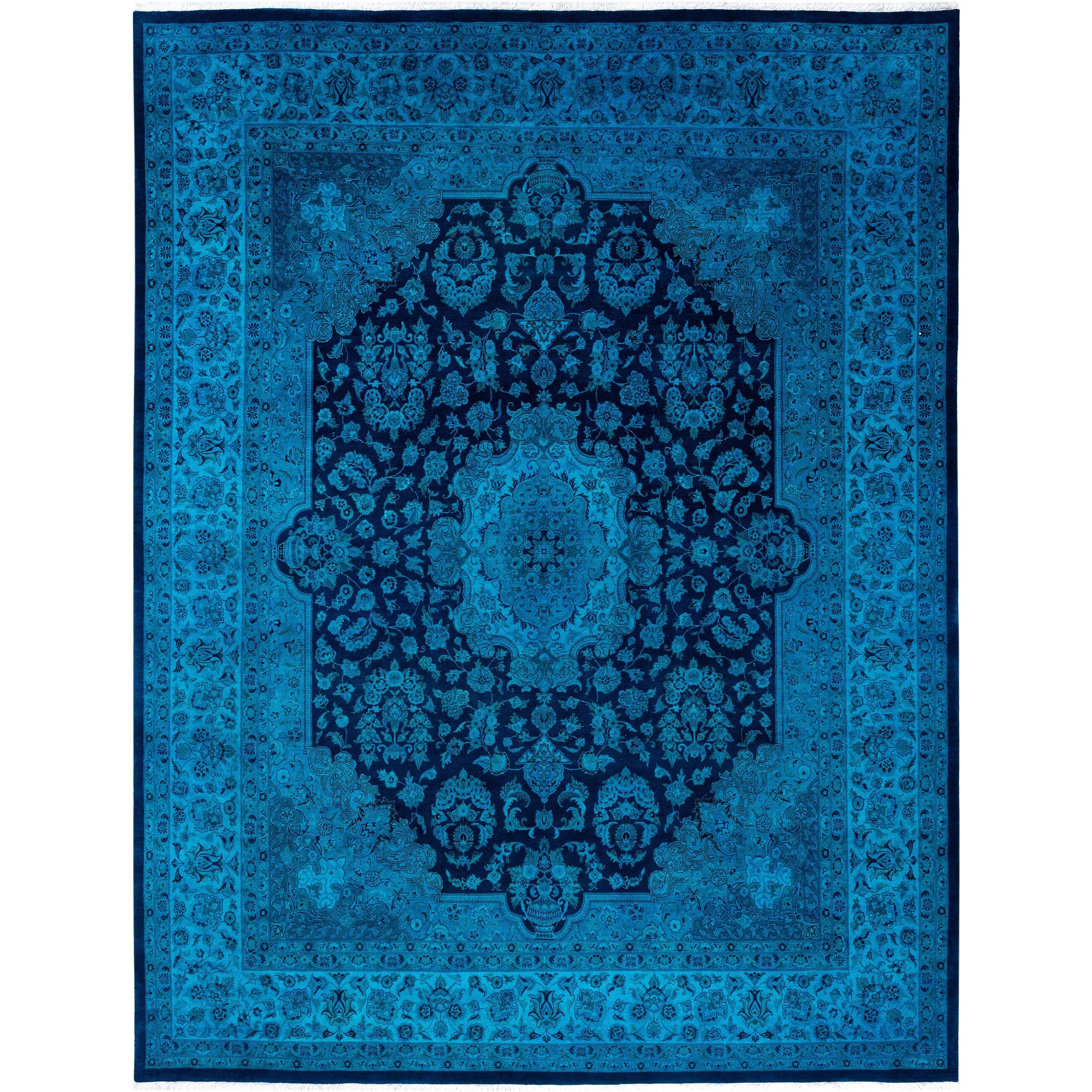 Overdyed Hand Knotted Wool Modern Contemporary Blue Area Rug 9 2 X 12 0