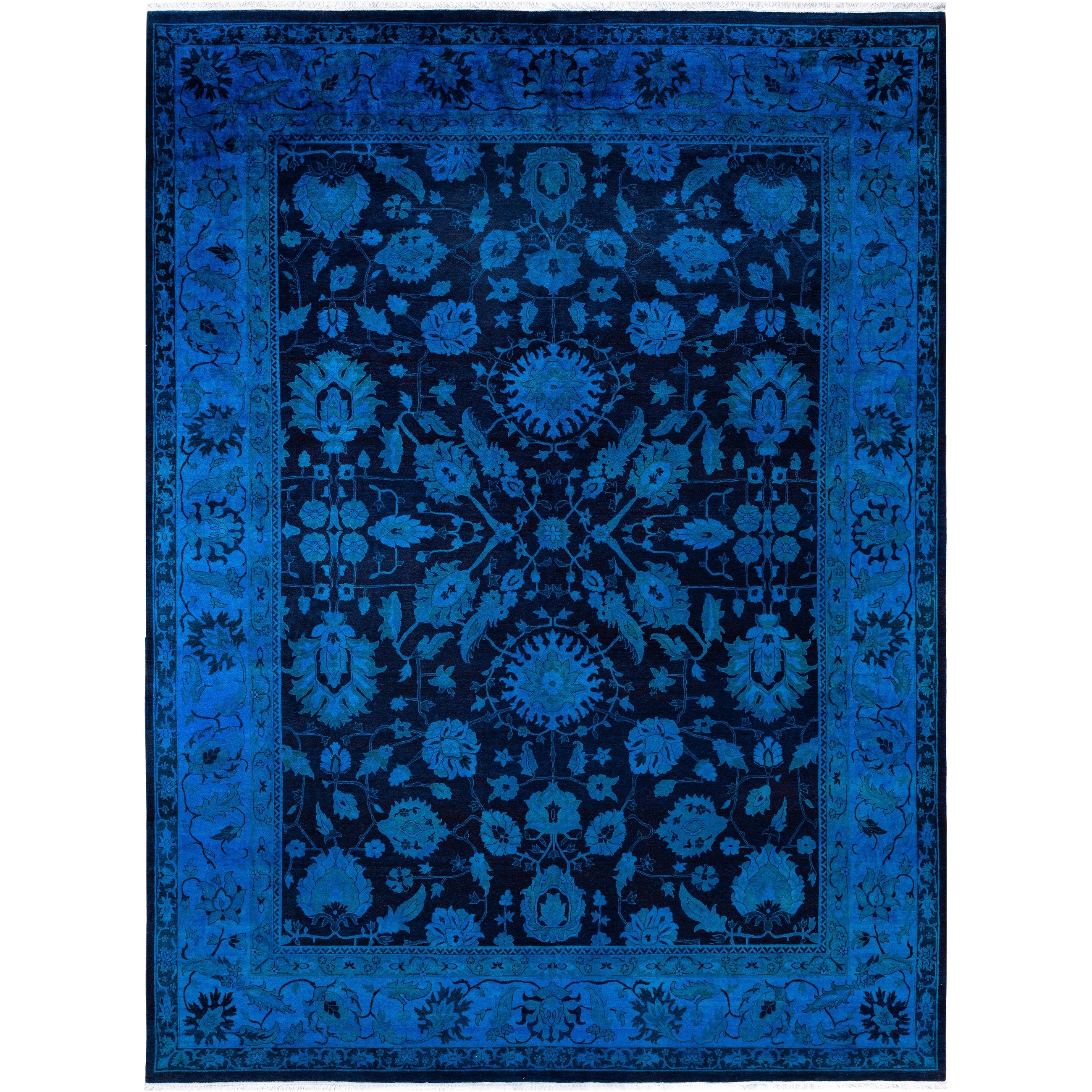 Overdyed Hand Knotted Wool Modern Contemporary Blue Area Rug 9 2 X 12 4