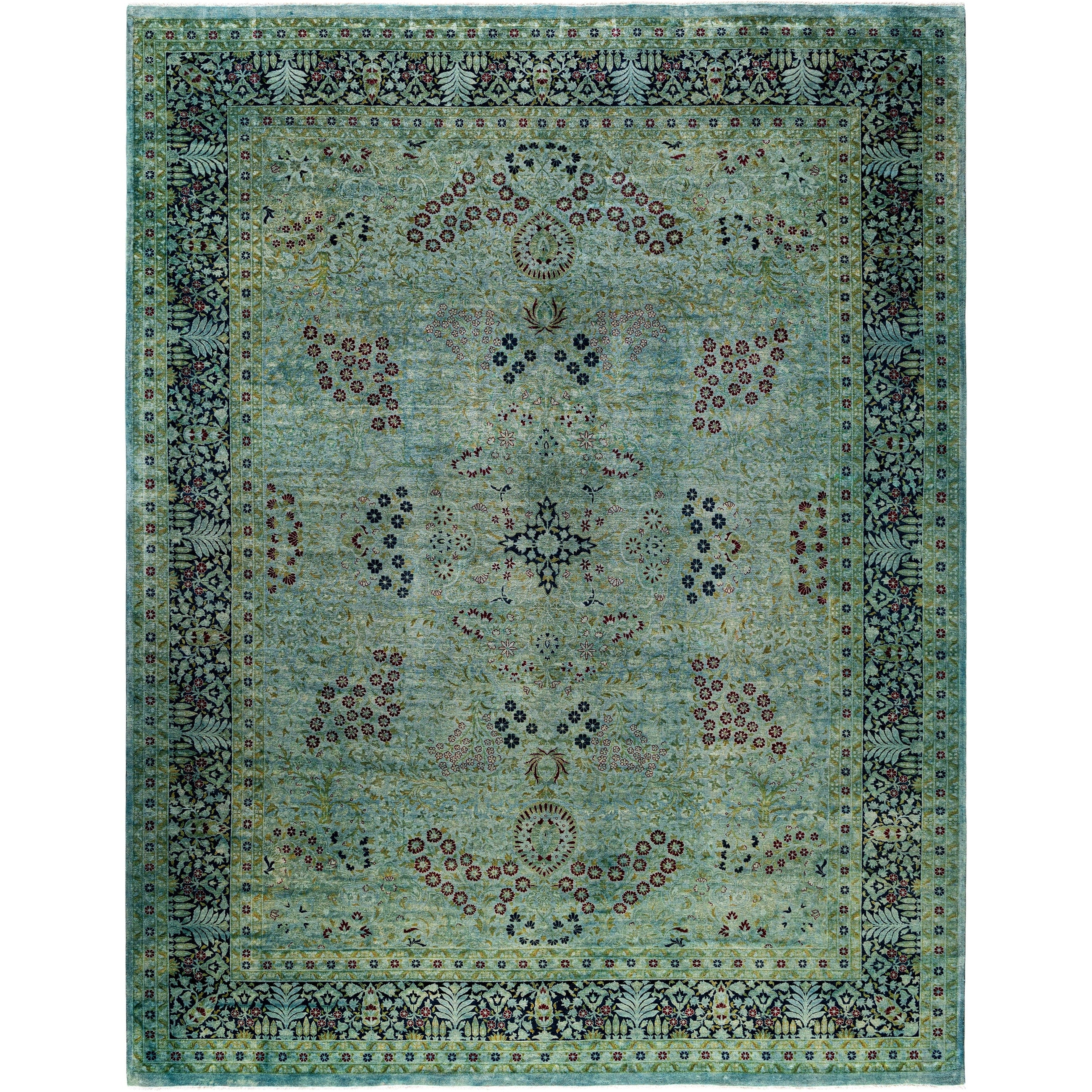 Overdyed Hand Knotted Wool Modern Contemporary Blue Area Rug 9 3 X 11 10