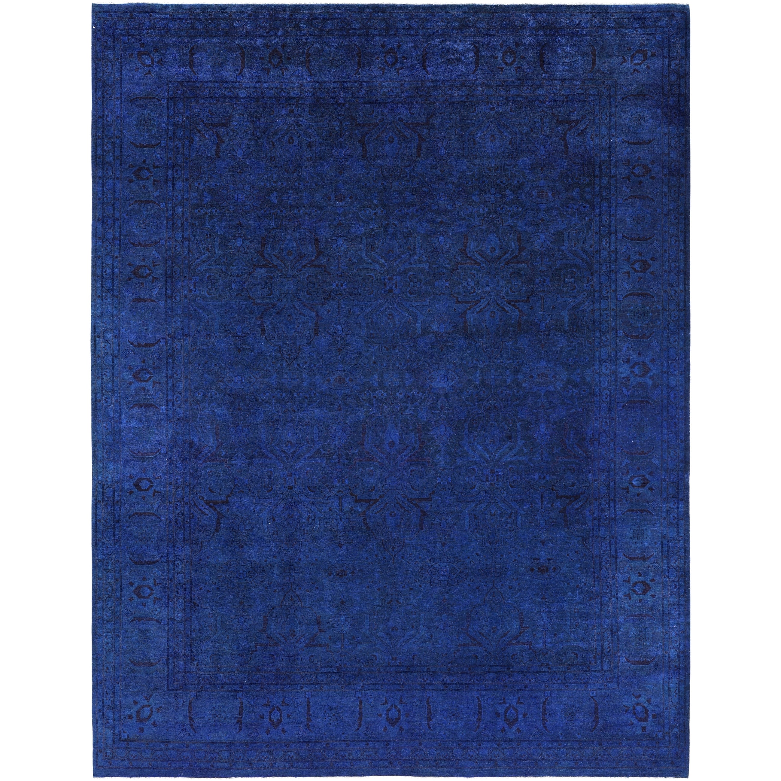 Overdyed Hand Knotted Wool Modern Contemporary Blue Area Rug 9 4 X 12 1