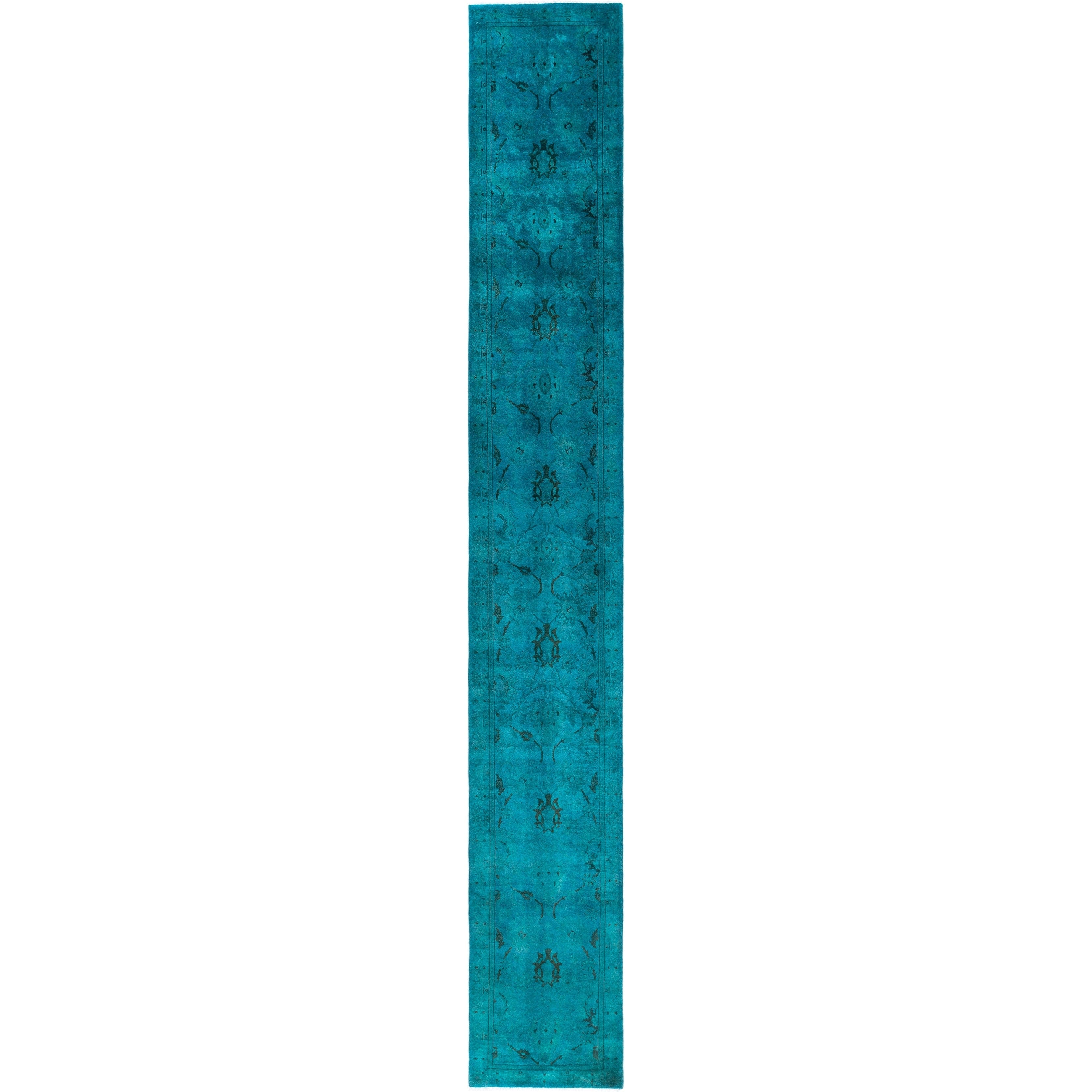 Overdyed Hand Knotted Wool Modern Contemporary Blue Runner 2 6 X 18 2
