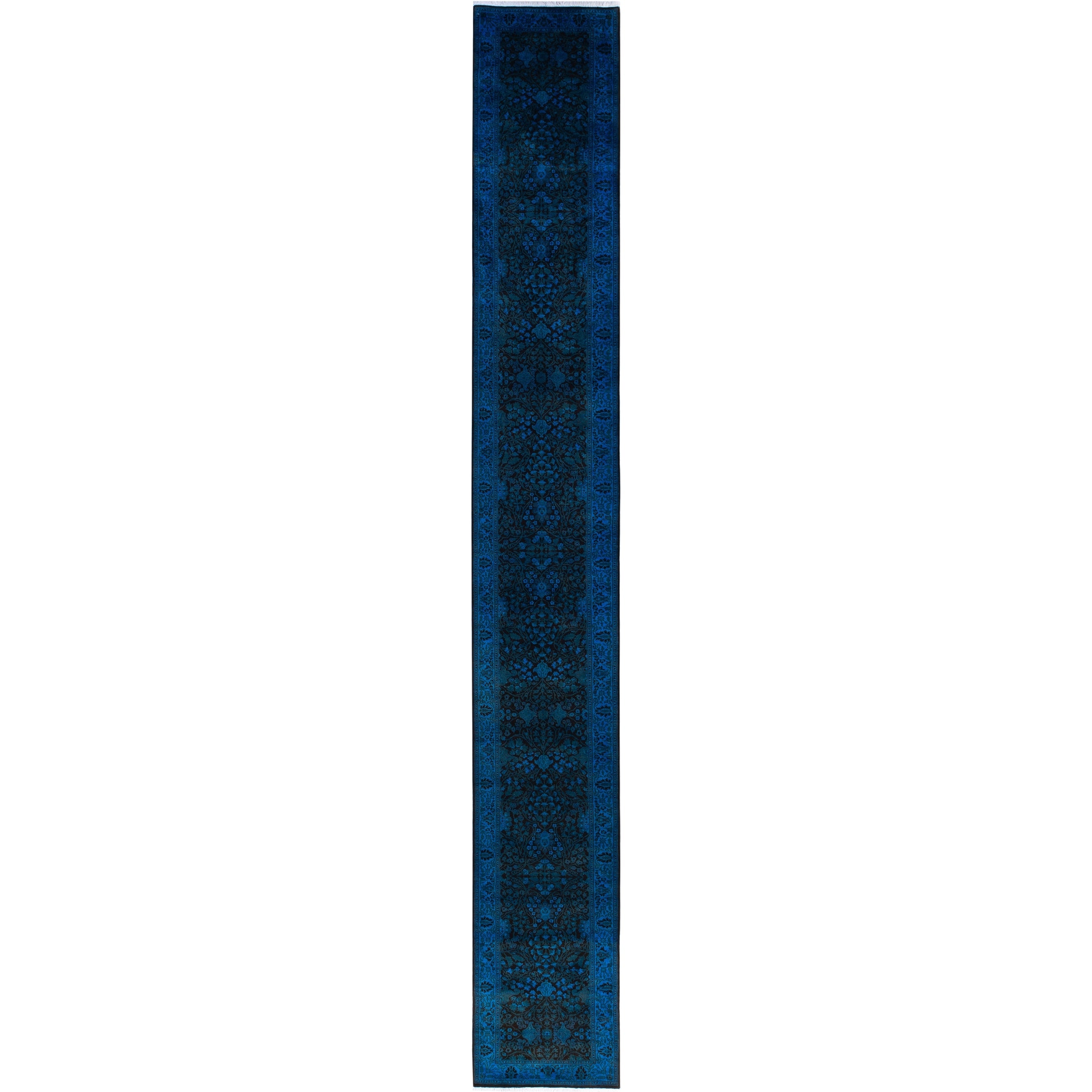 Overdyed Hand Knotted Wool Modern Contemporary Blue Runner 2 7 X 20 0
