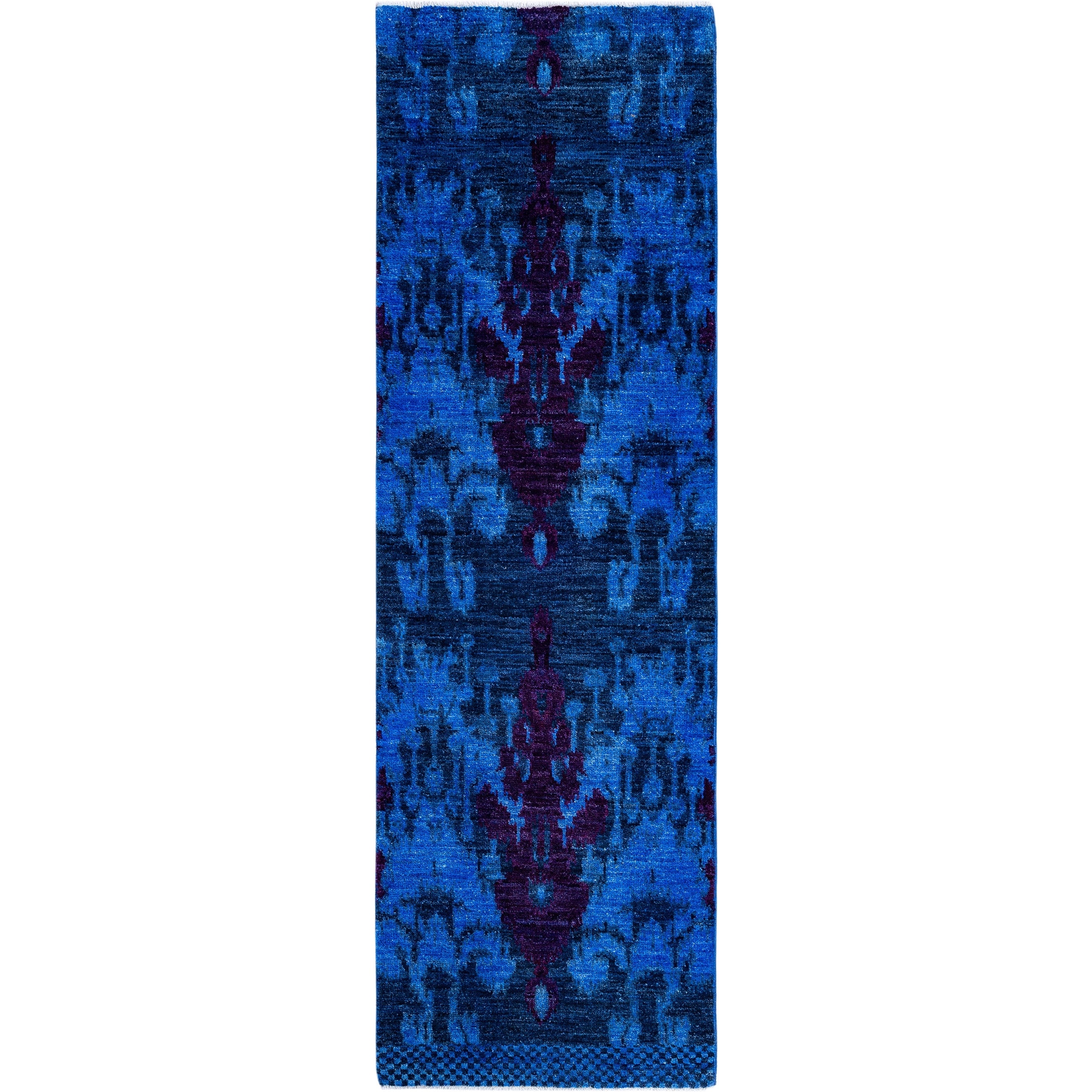 Overdyed Hand Knotted Wool Modern Contemporary Blue Runner 2 7 X 8 6