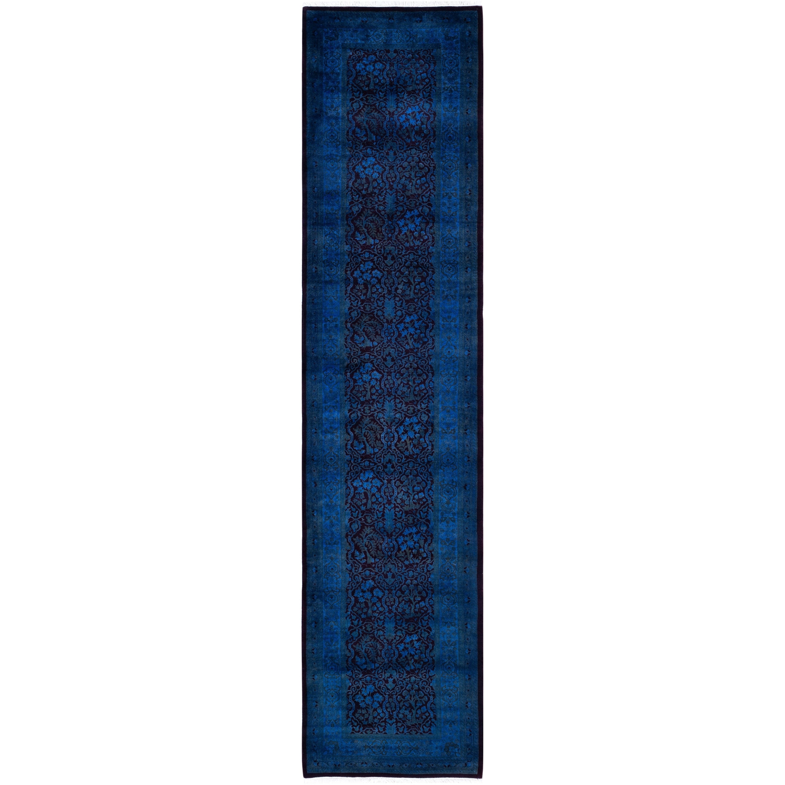 Overdyed Hand Knotted Wool Modern Contemporary Blue Runner 2 8 X 11 8