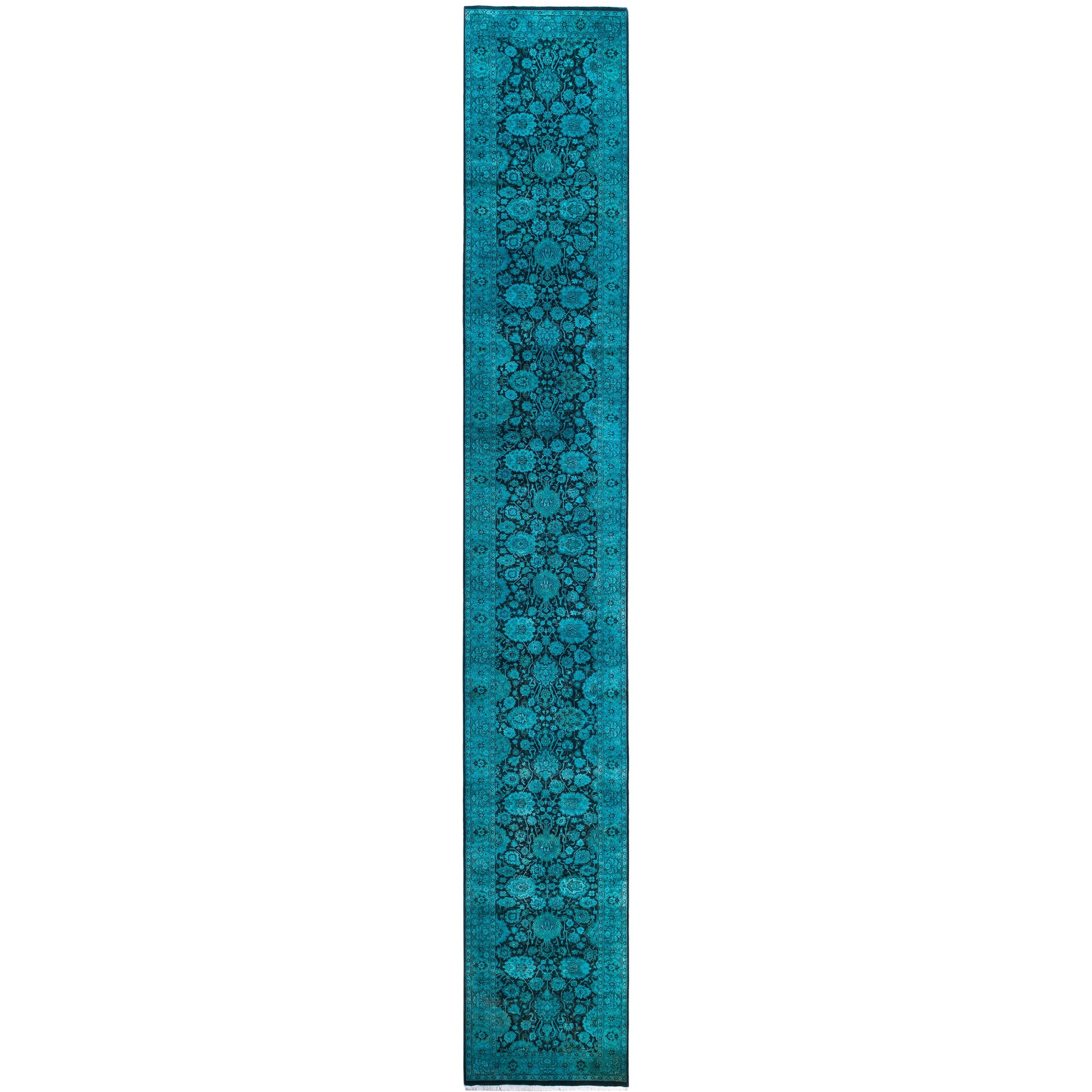 Overdyed Hand Knotted Wool Modern Contemporary Blue Runner 2 9 X 18 1