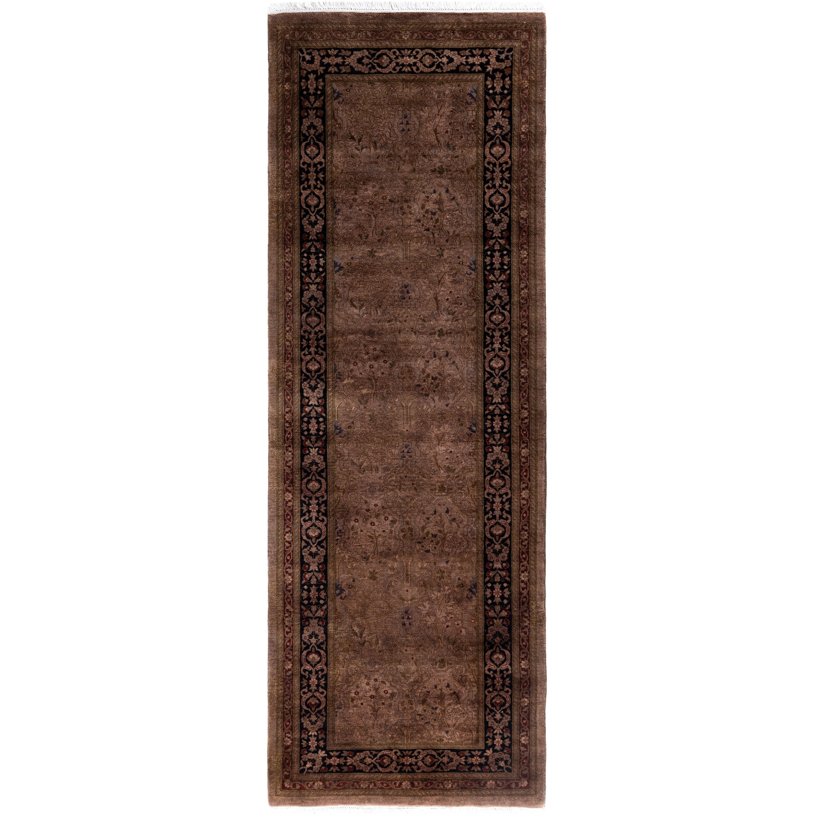Overdyed Hand Knotted Wool Modern Contemporary Brown Runner 2 6 X 7 6