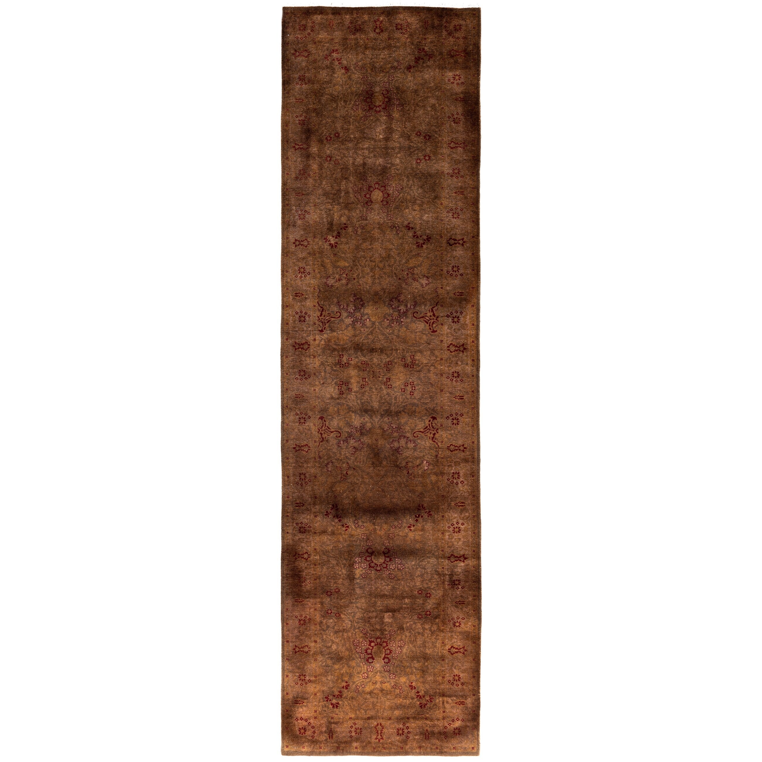 Overdyed Hand Knotted Wool Modern Contemporary Brown Runner 2 7 X 10 2