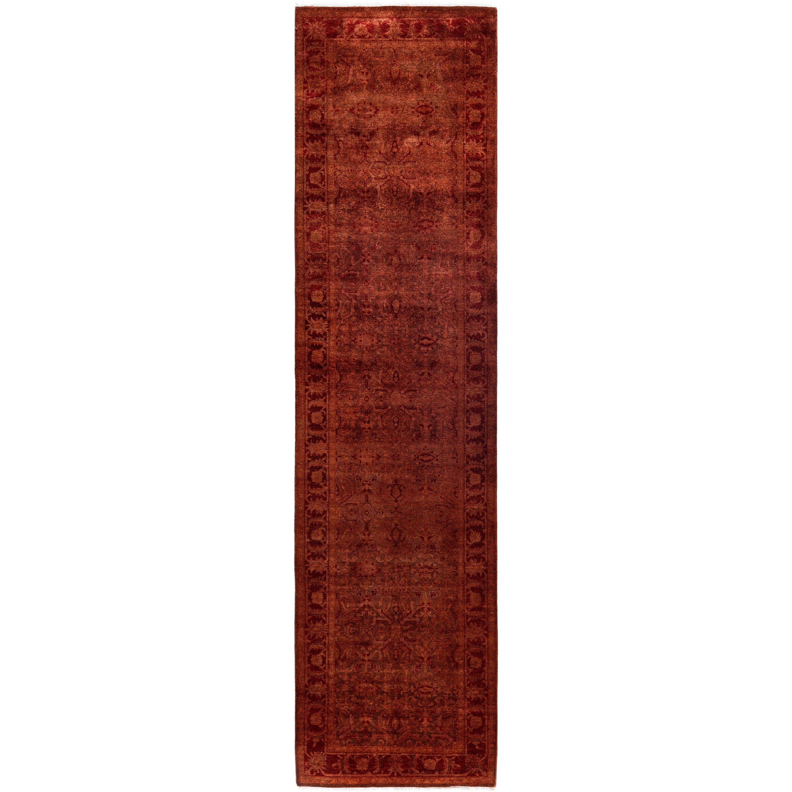 Overdyed Hand Knotted Wool Modern Contemporary Brown Runner 2 7 X 10 3