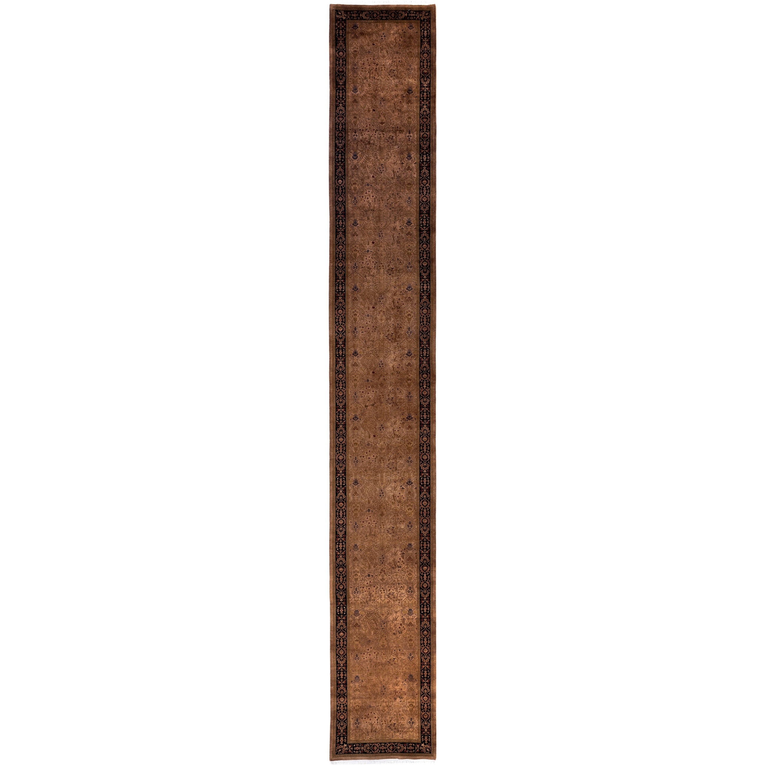Overdyed Hand Knotted Wool Modern Contemporary Brown Runner 2 7 X 18 8