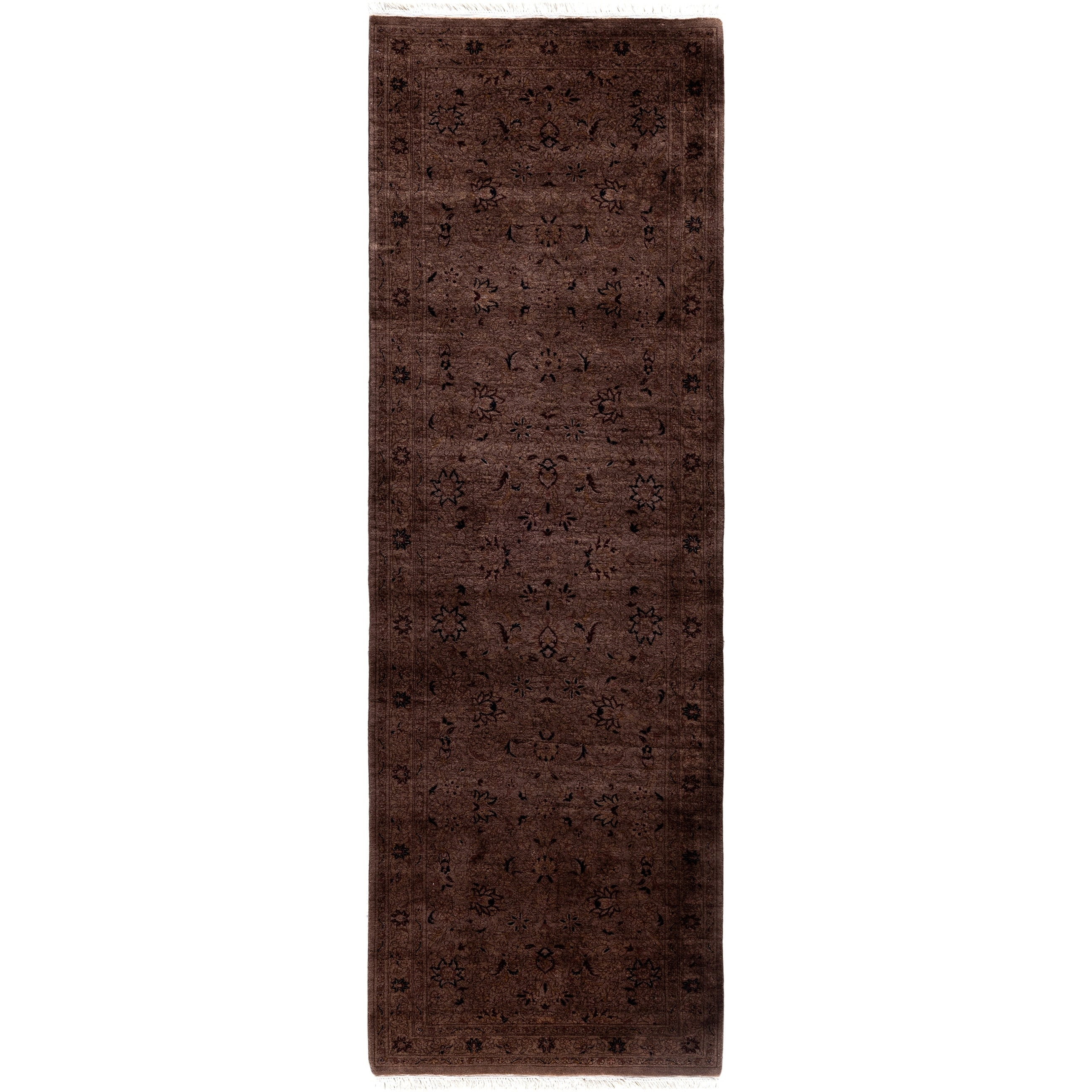 Overdyed Hand Knotted Wool Modern Contemporary Brown Runner 2 7 X 7 10