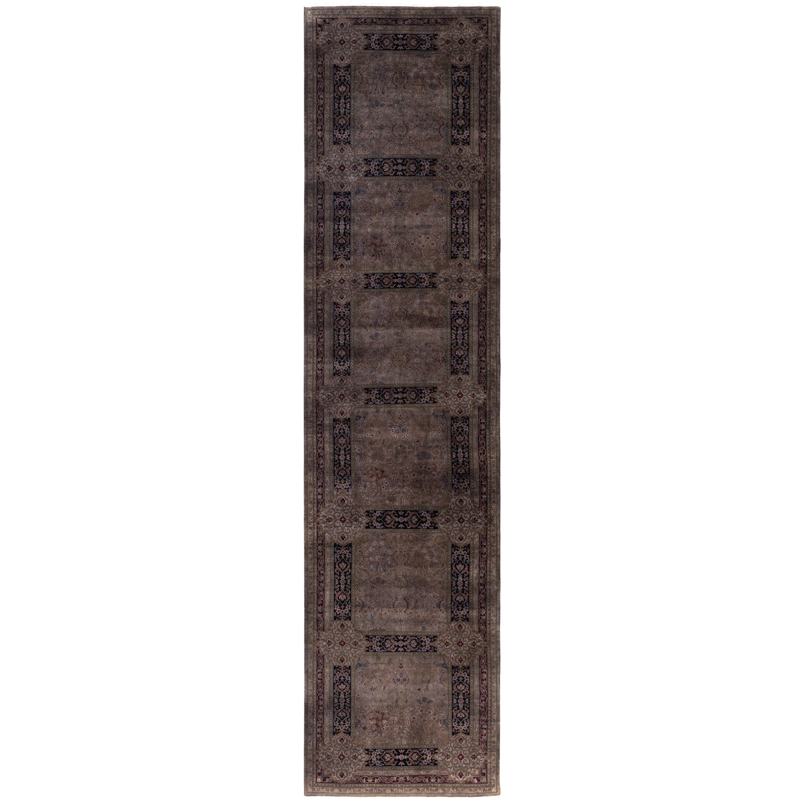 Overdyed Hand Knotted Wool Modern Contemporary Brown Runner 3 0 X 12 6
