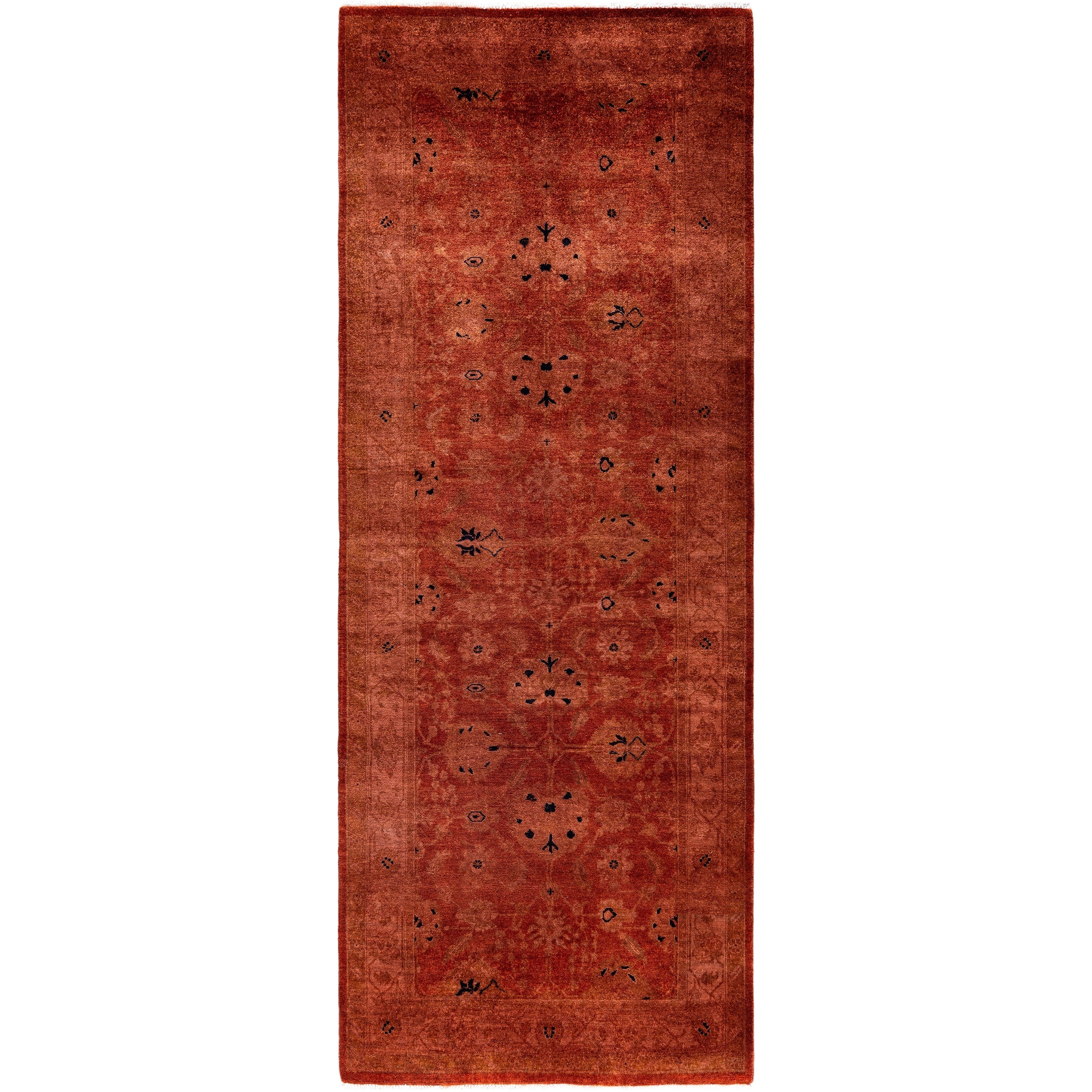 Overdyed Hand Knotted Wool Modern Contemporary Brown Runner 3 1 X 8 2