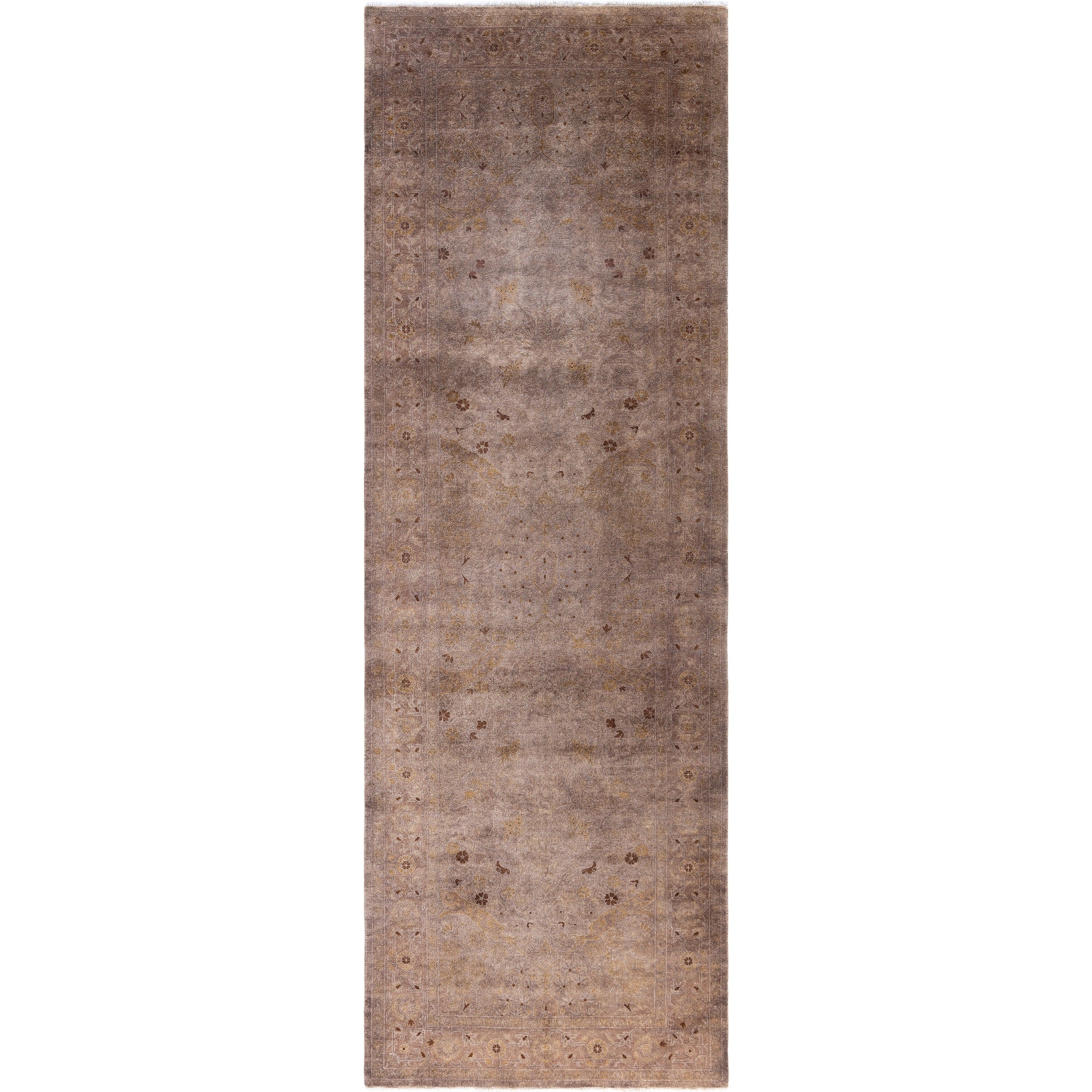 Overdyed Hand Knotted Wool Modern Contemporary Brown Runner 4 0 X 12 1