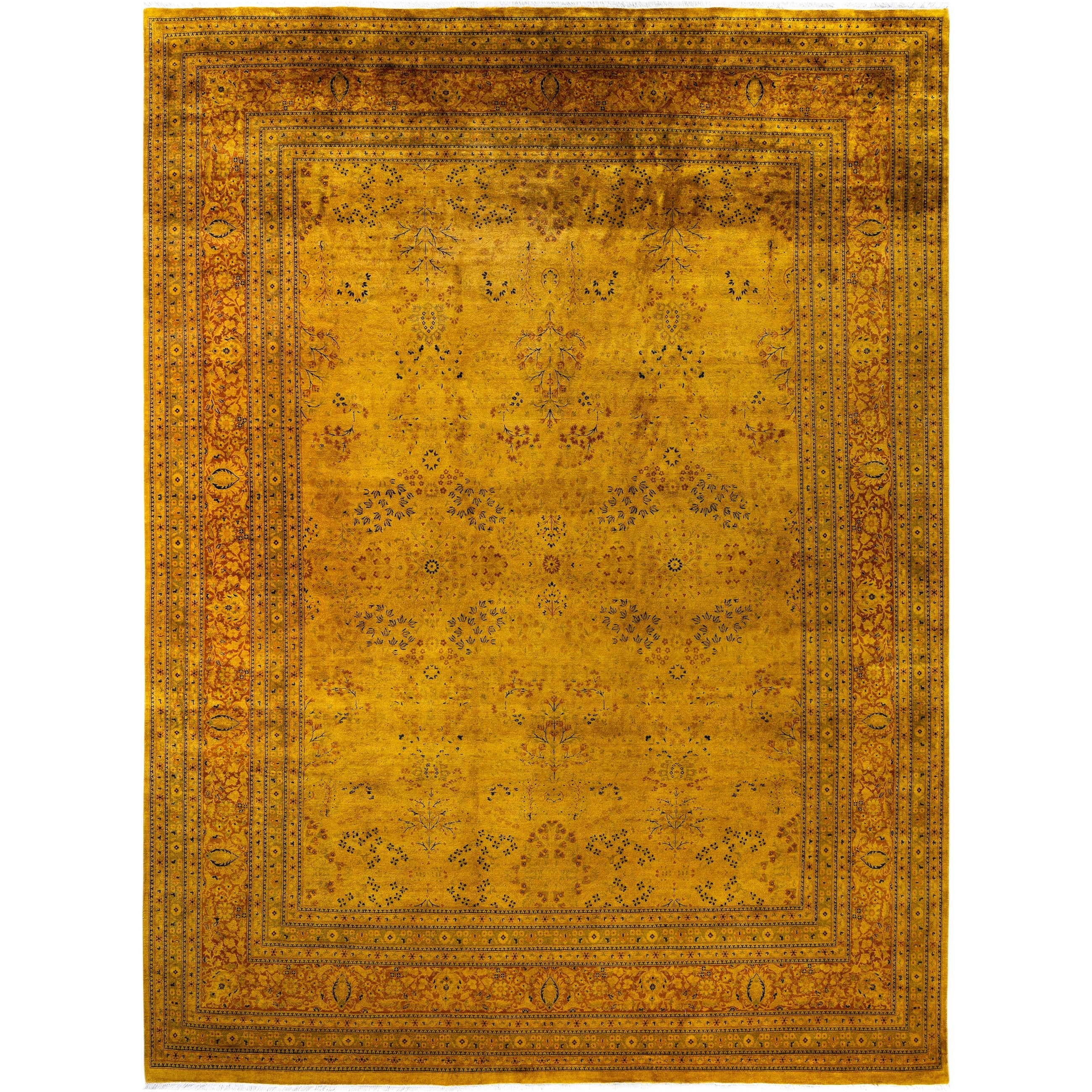 Overdyed Hand Knotted Wool Modern Contemporary Gold Area Rug 10 0 X 13 6