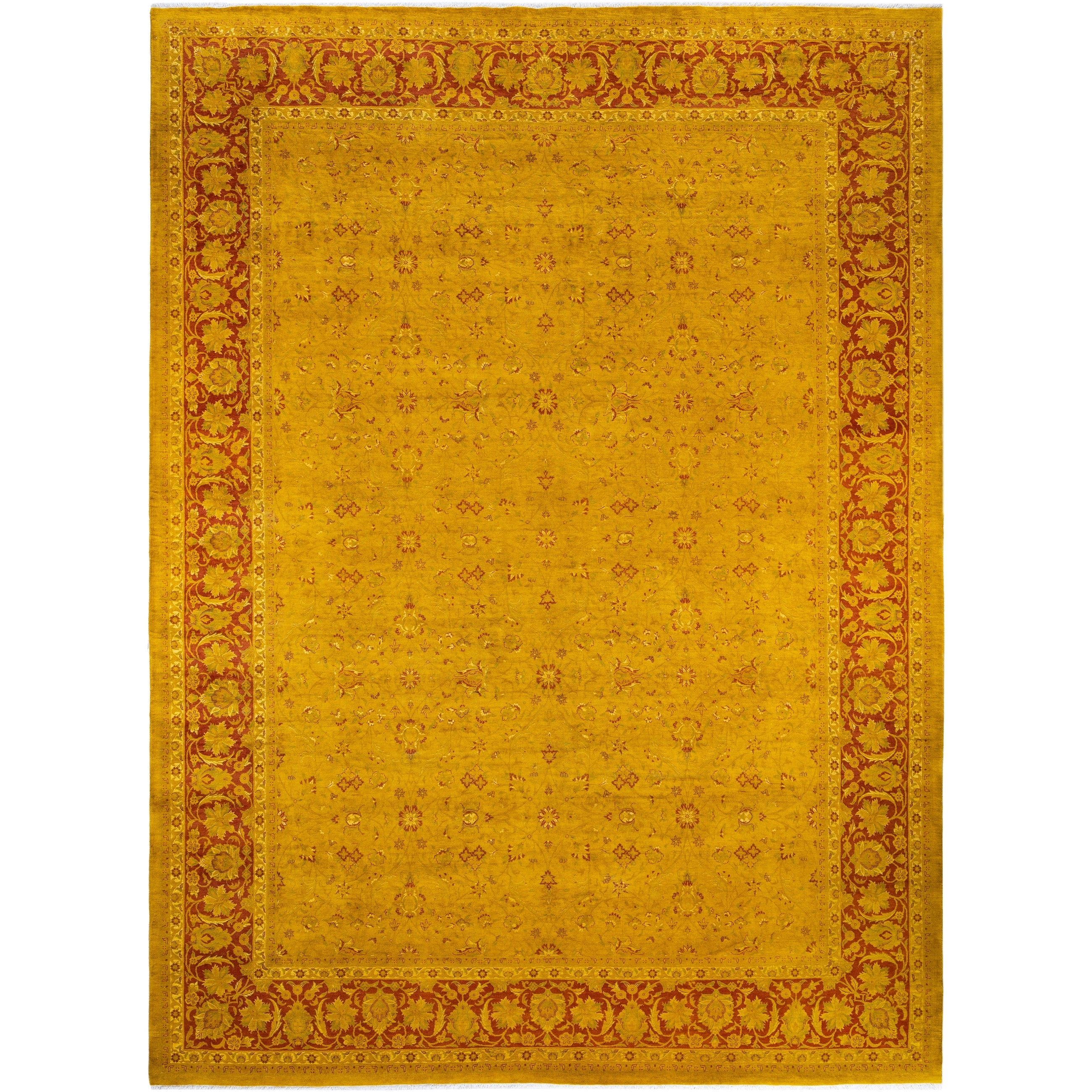 Overdyed Hand Knotted Wool Modern Contemporary Gold Area Rug 10 2 X 14 1