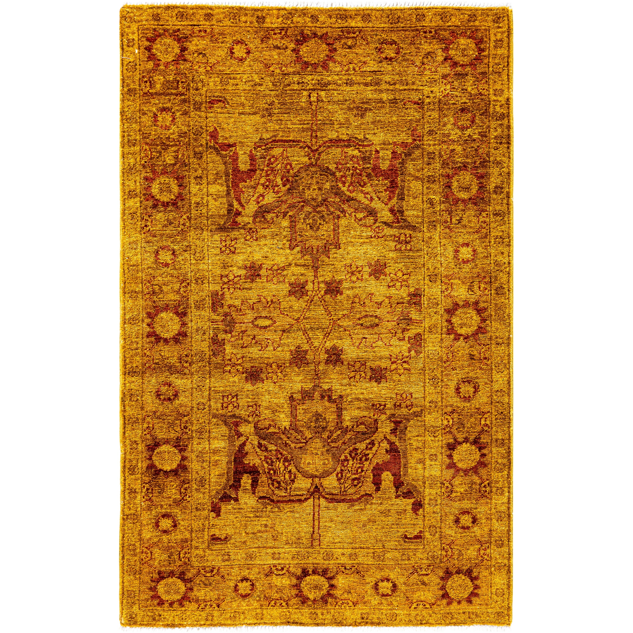 Overdyed Hand Knotted Wool Modern Contemporary Gold Area Rug 3 1 X 4 10