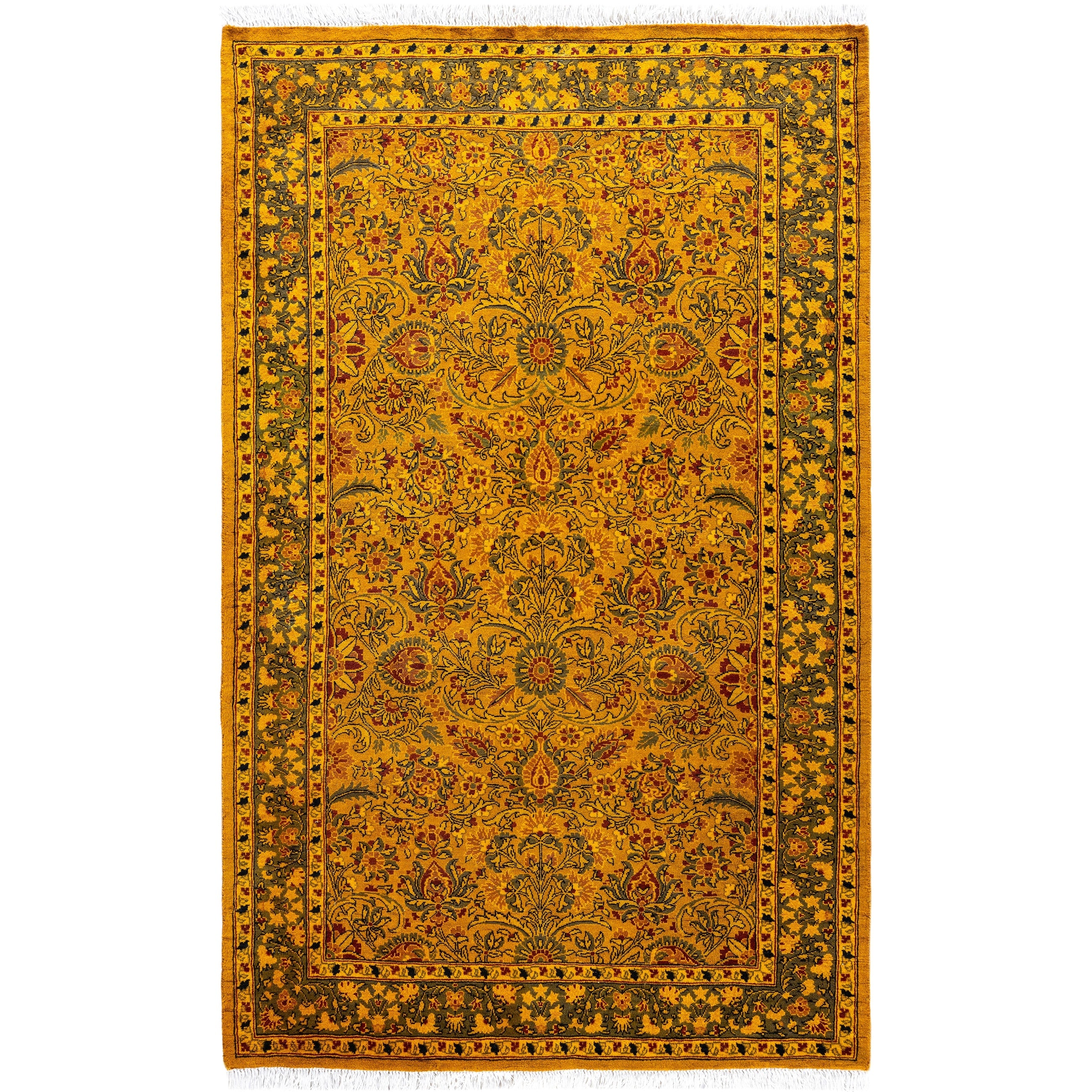 Overdyed Hand Knotted Wool Modern Contemporary Gold Area Rug 3 2 X 5 1