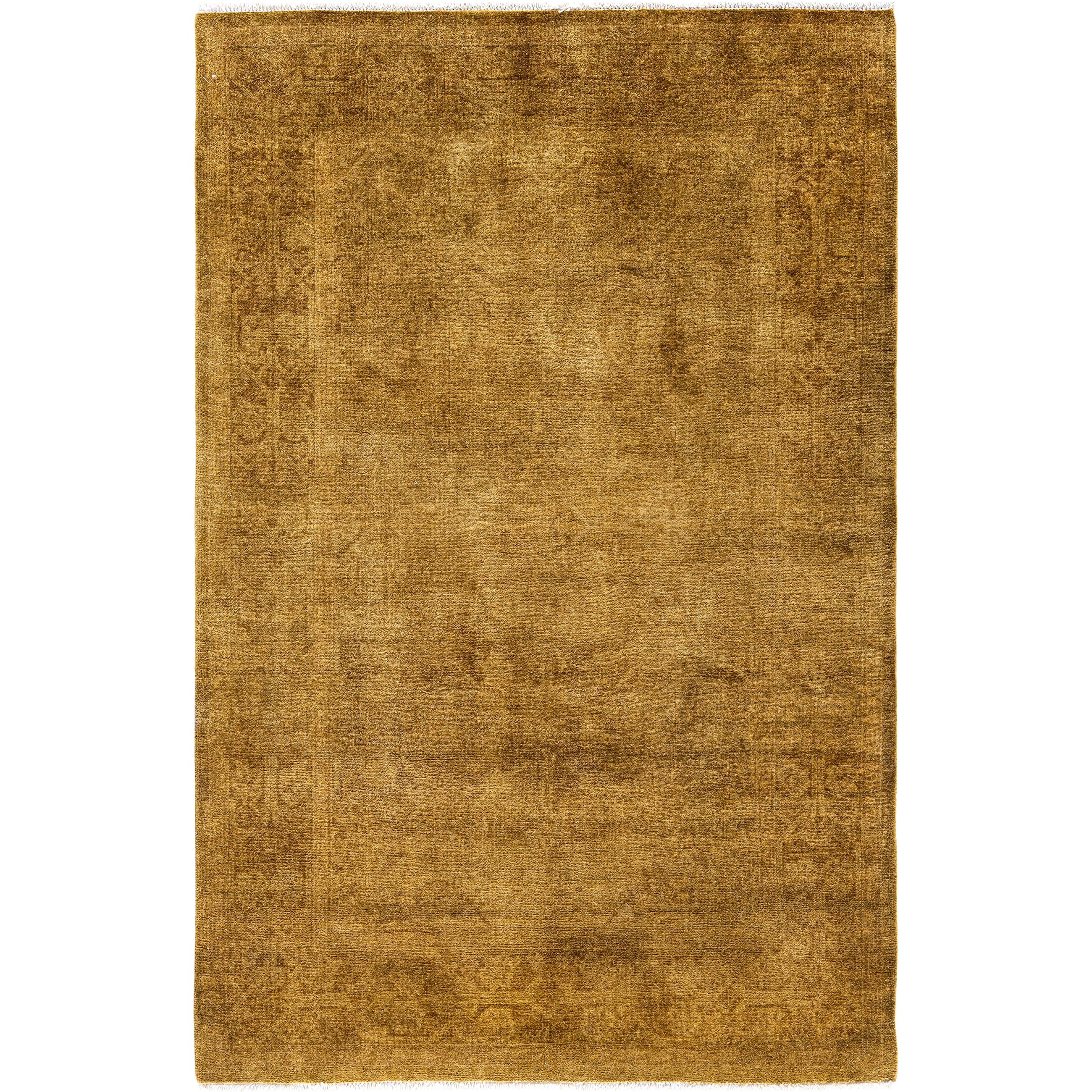 Overdyed Hand Knotted Wool Modern Contemporary Gold Area Rug 4 1 X 6 3