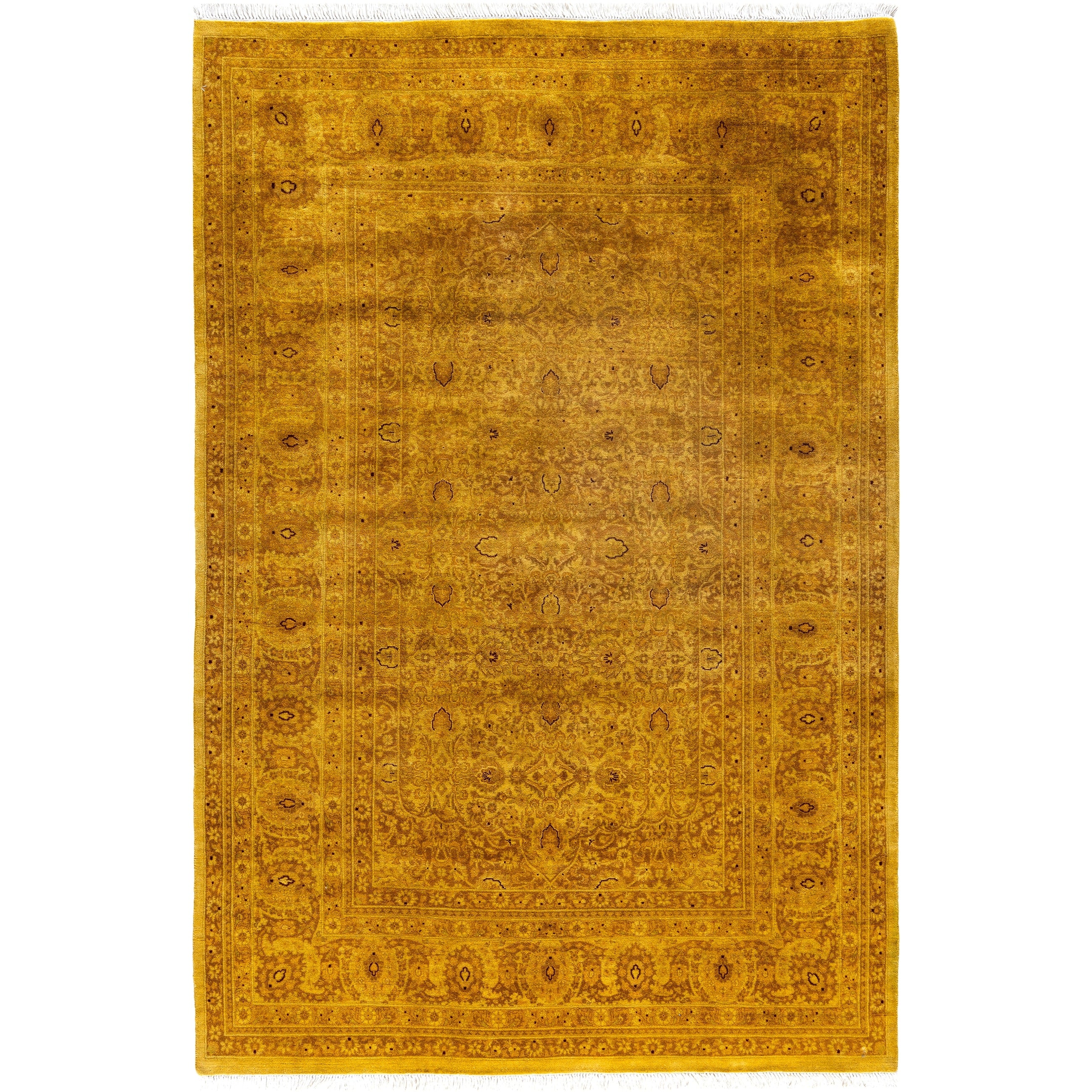 Overdyed Hand Knotted Wool Modern Contemporary Gold Area Rug 4 8 X 6 10