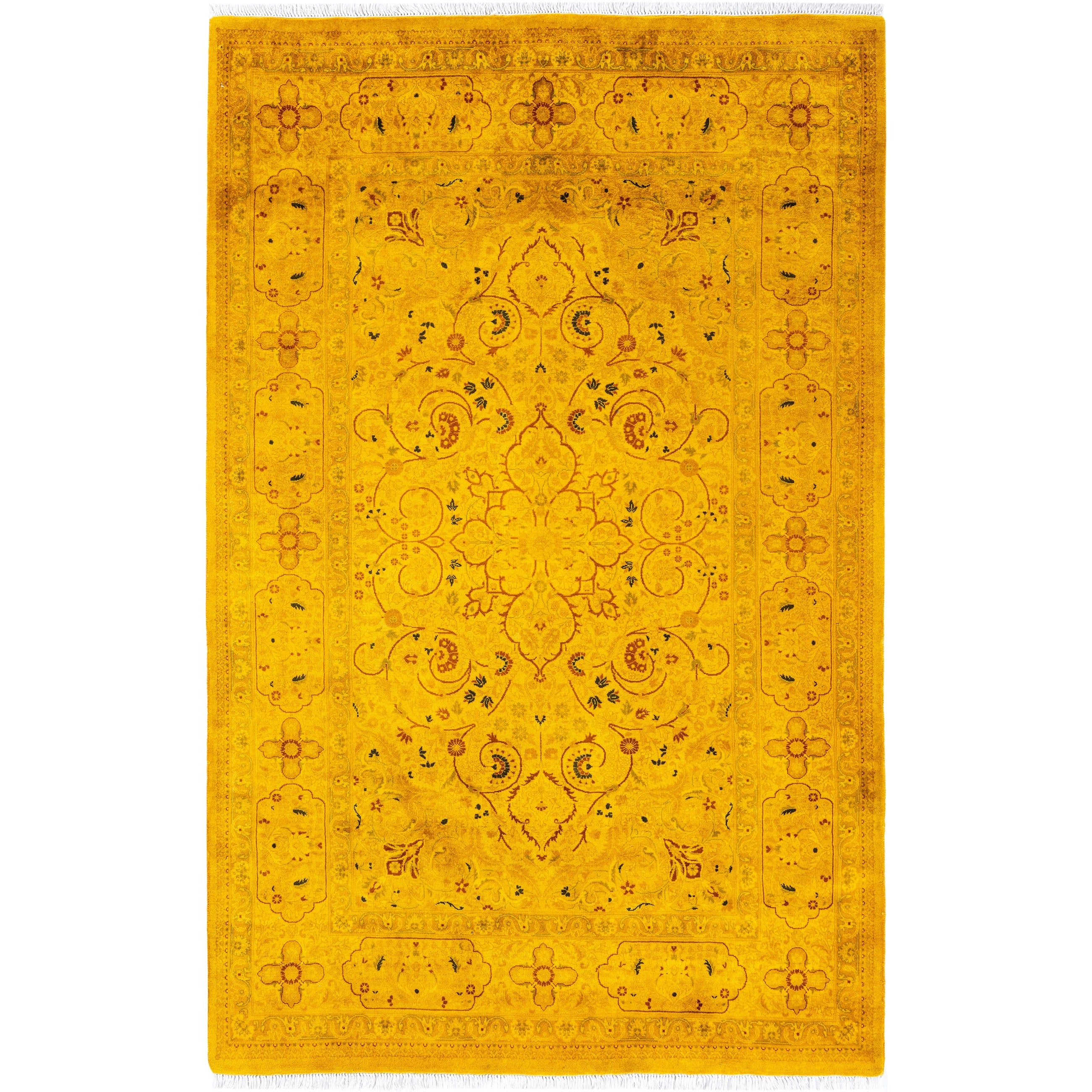 Overdyed Hand Knotted Wool Modern Contemporary Gold Area Rug 4 8 X 7 3