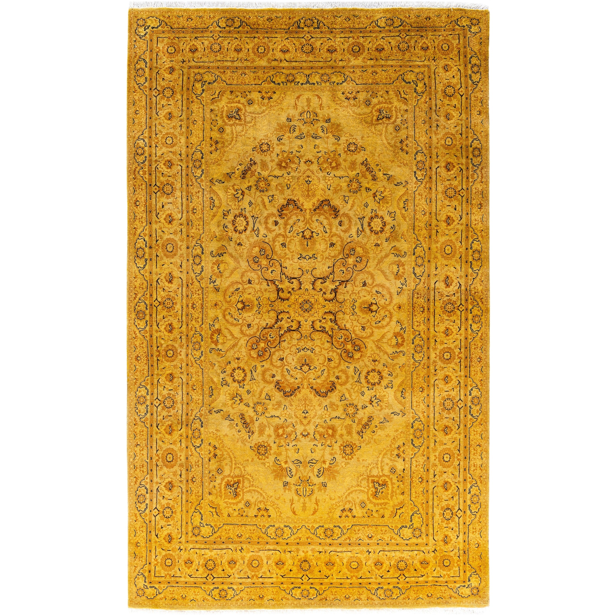 Overdyed Hand Knotted Wool Modern Contemporary Gold Area Rug 4 8 X 7 4