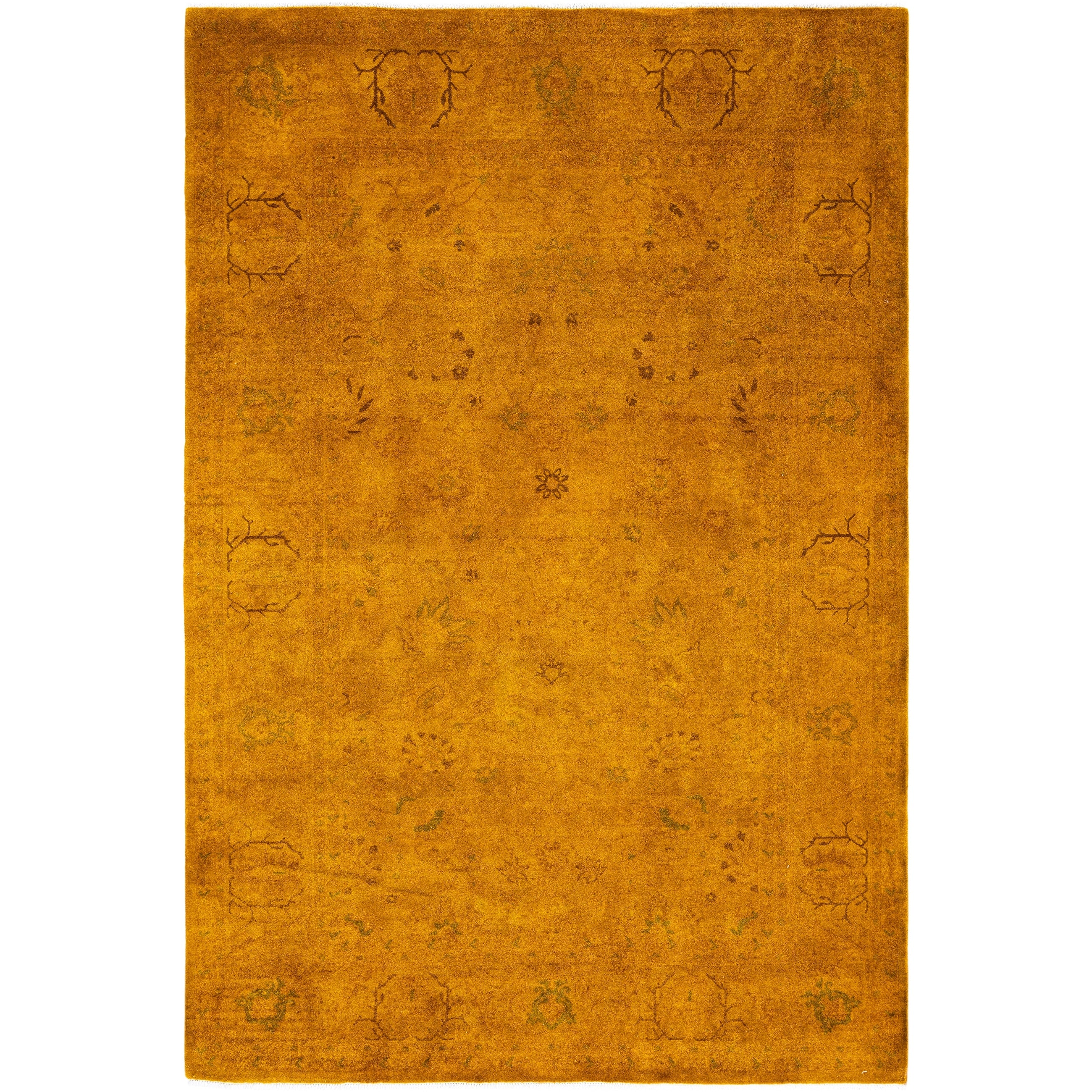 Overdyed Hand Knotted Wool Modern Contemporary Gold Area Rug 5 3 X 7 9