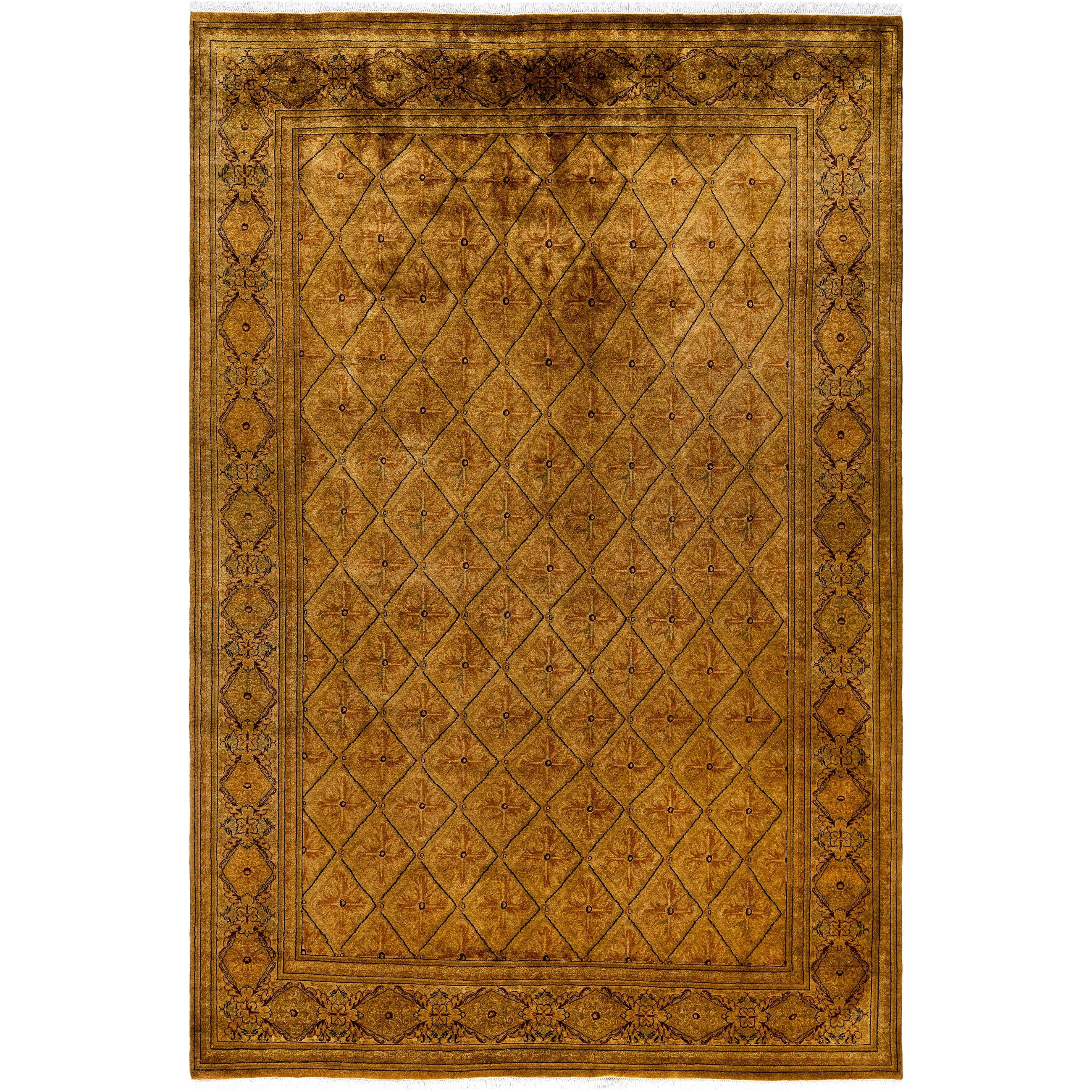Overdyed Hand Knotted Wool Modern Contemporary Gold Area Rug 6 2 X 9 2