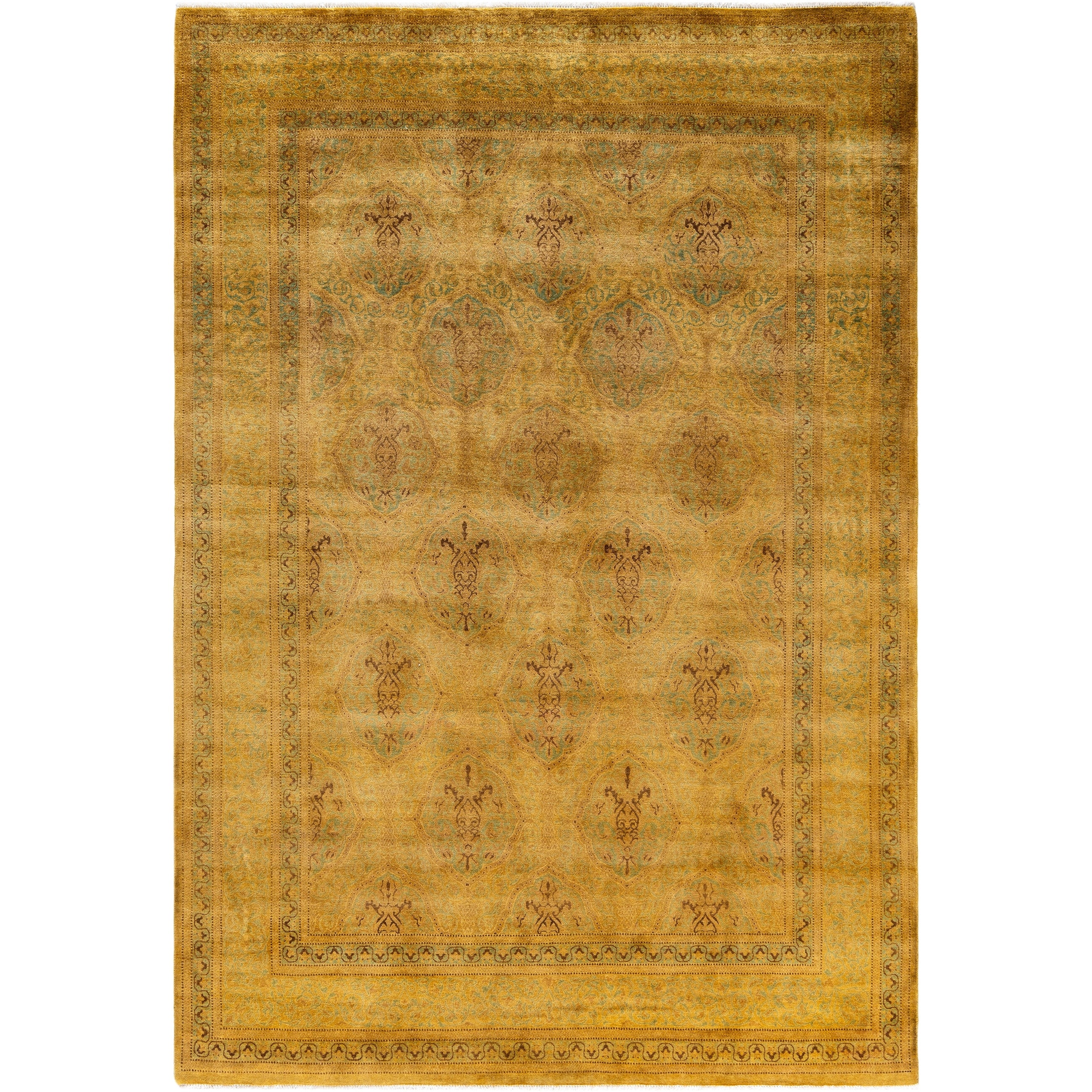 Overdyed Hand Knotted Wool Modern Contemporary Gold Area Rug 6 3 X 9 0