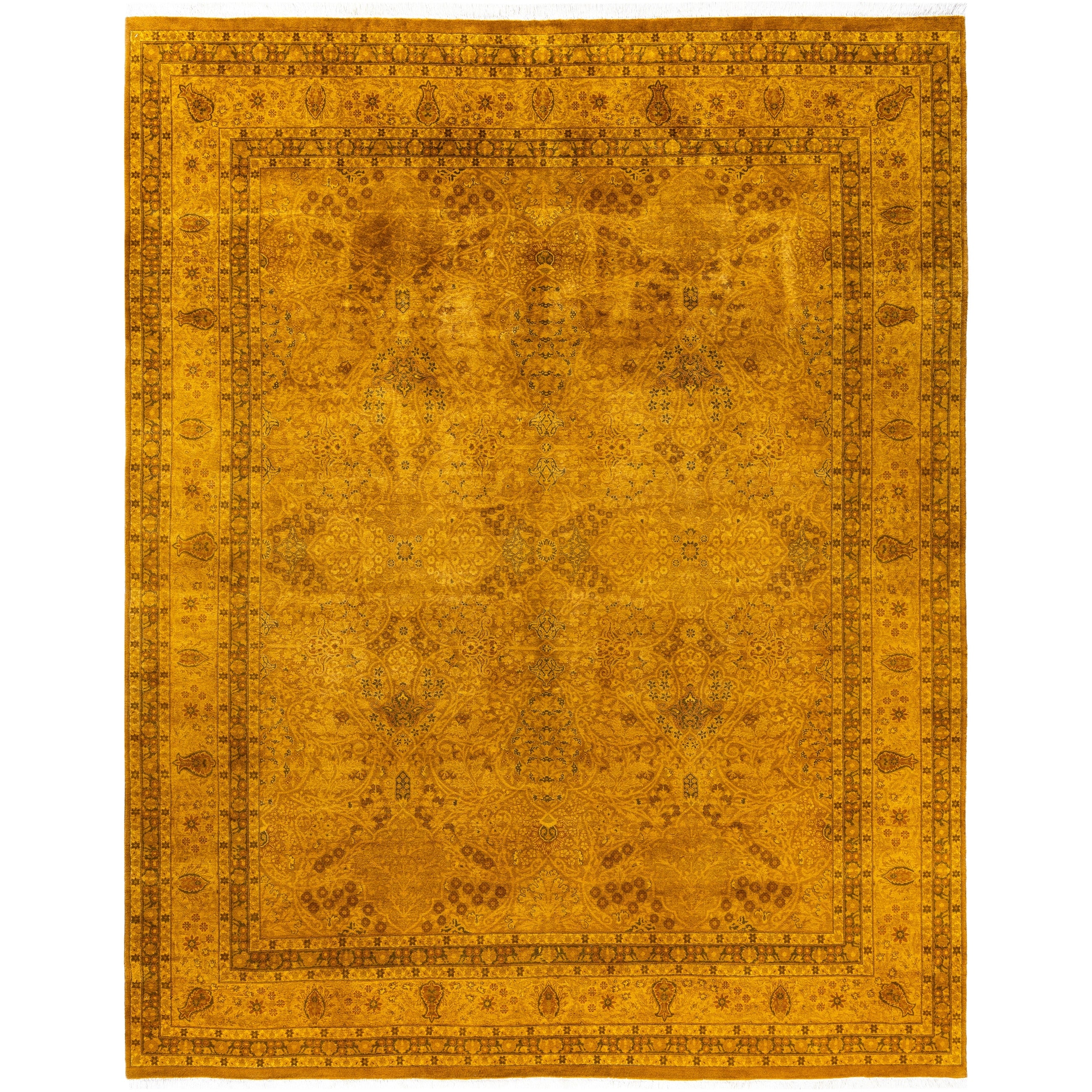 Overdyed Hand Knotted Wool Modern Contemporary Gold Area Rug 8 1 X 10 1