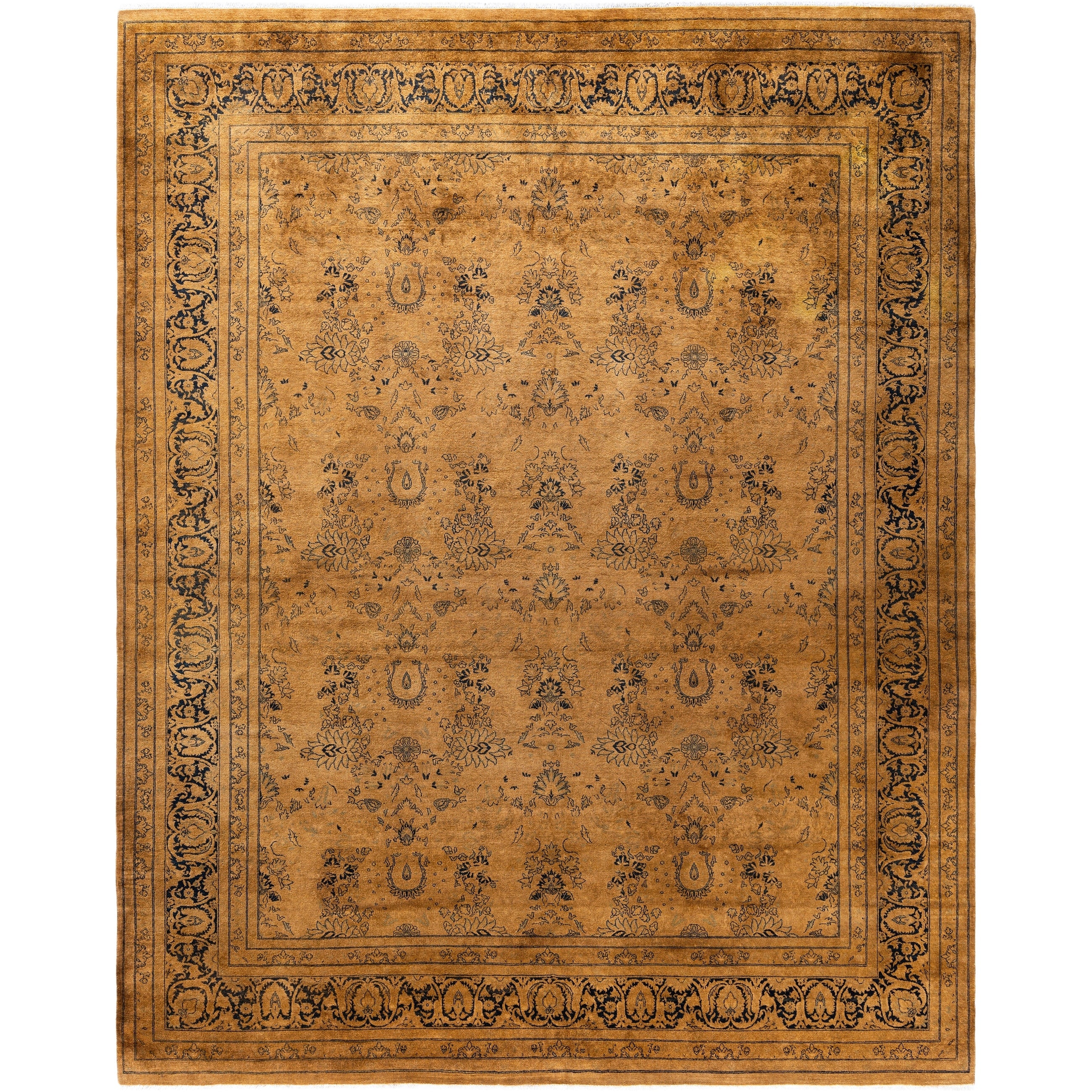Overdyed Hand Knotted Wool Modern Contemporary Gold Area Rug 8 3 X 10 3