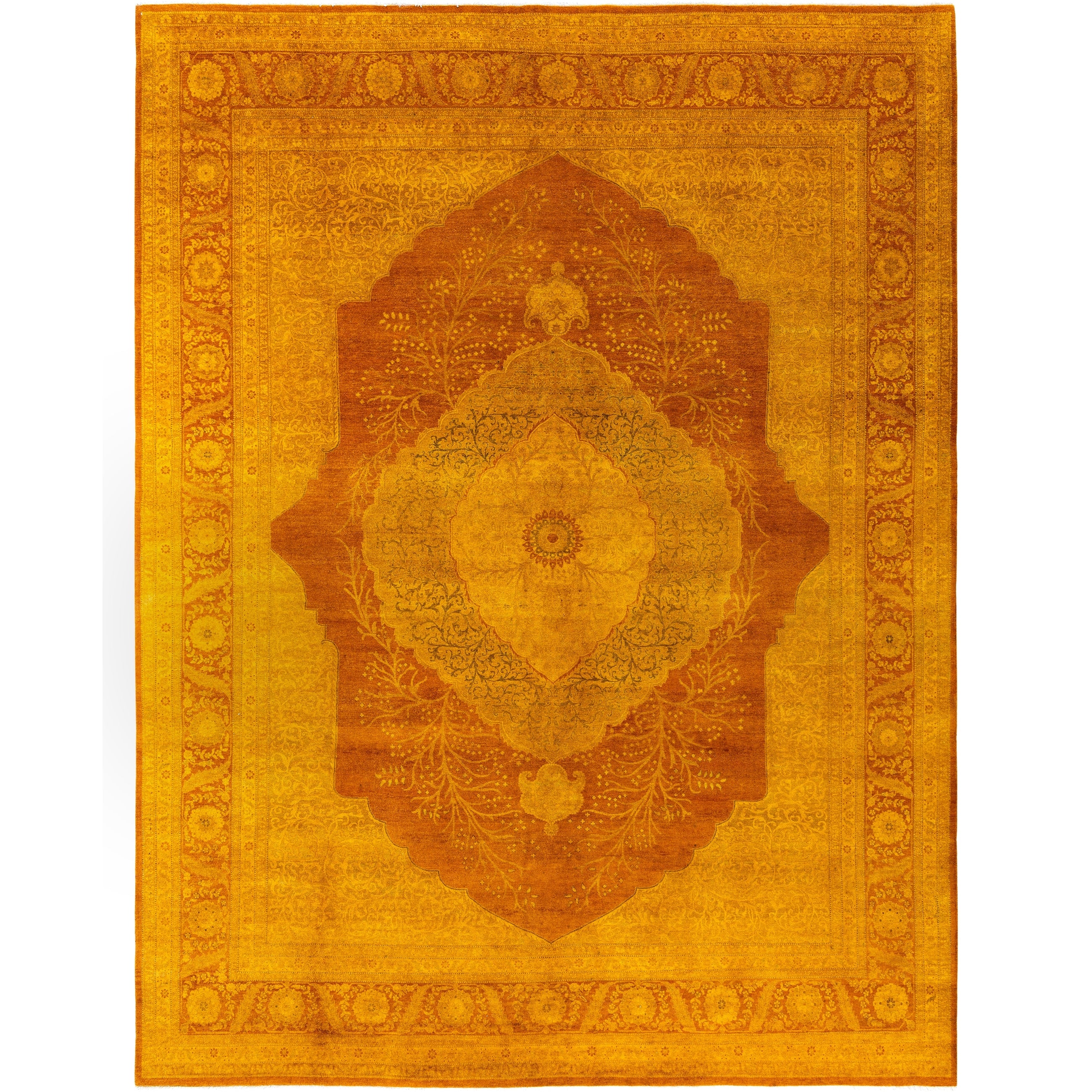 Overdyed Hand Knotted Wool Modern Contemporary Gold Area Rug 9 2 X 12 2