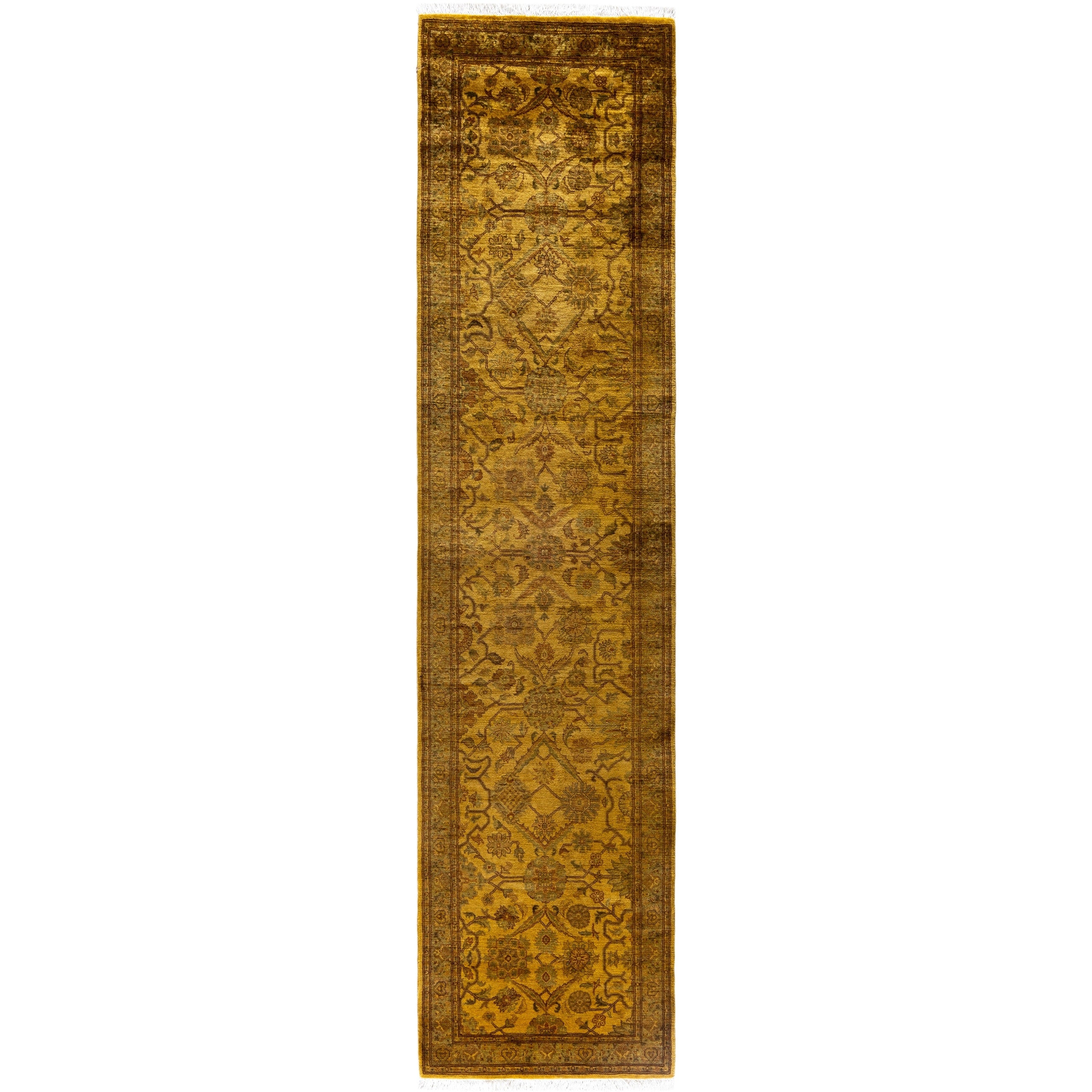 Overdyed Hand Knotted Wool Modern Contemporary Gold Runner 2 0 X 8 8