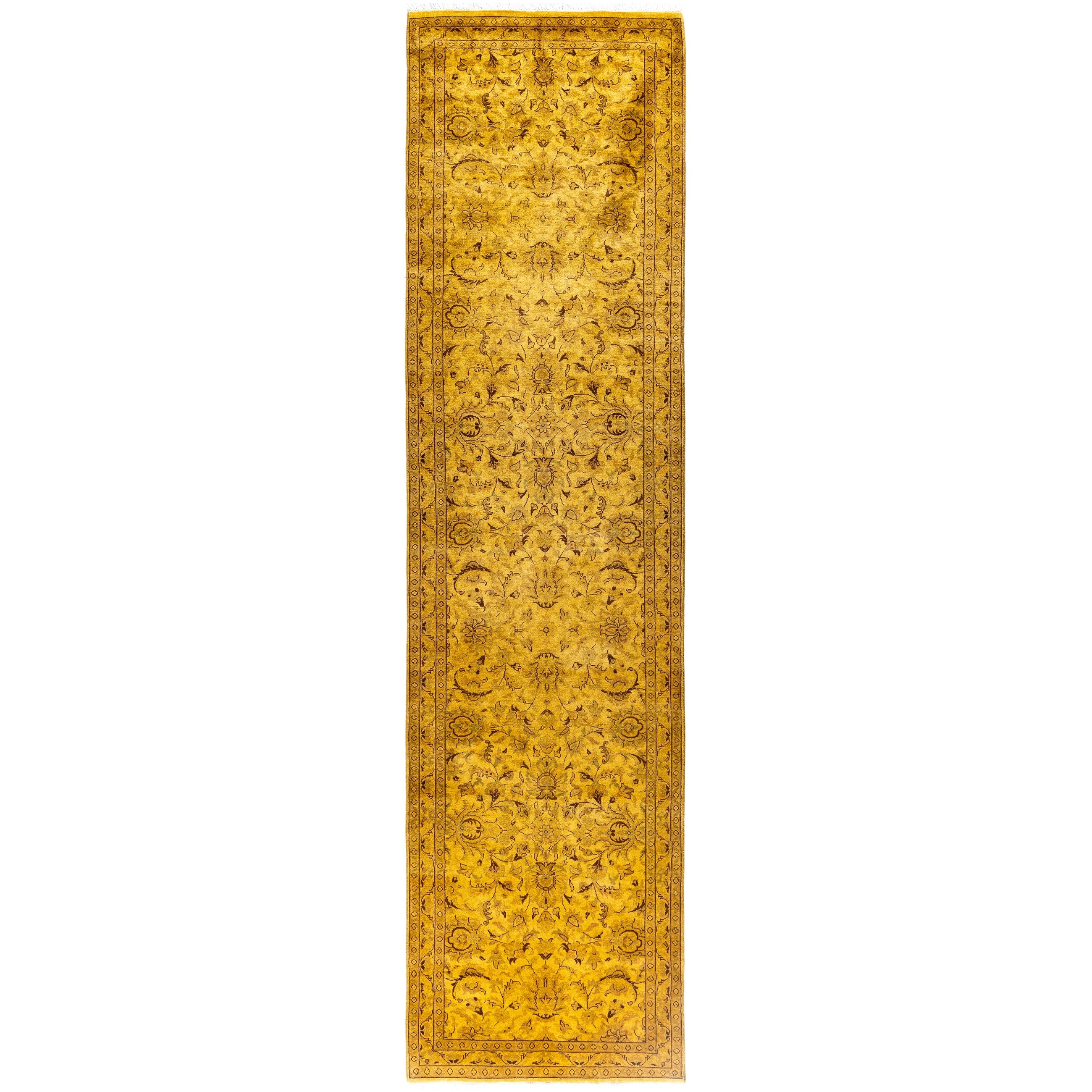 Overdyed Hand Knotted Wool Modern Contemporary Gold Runner 2 7 X 10 3