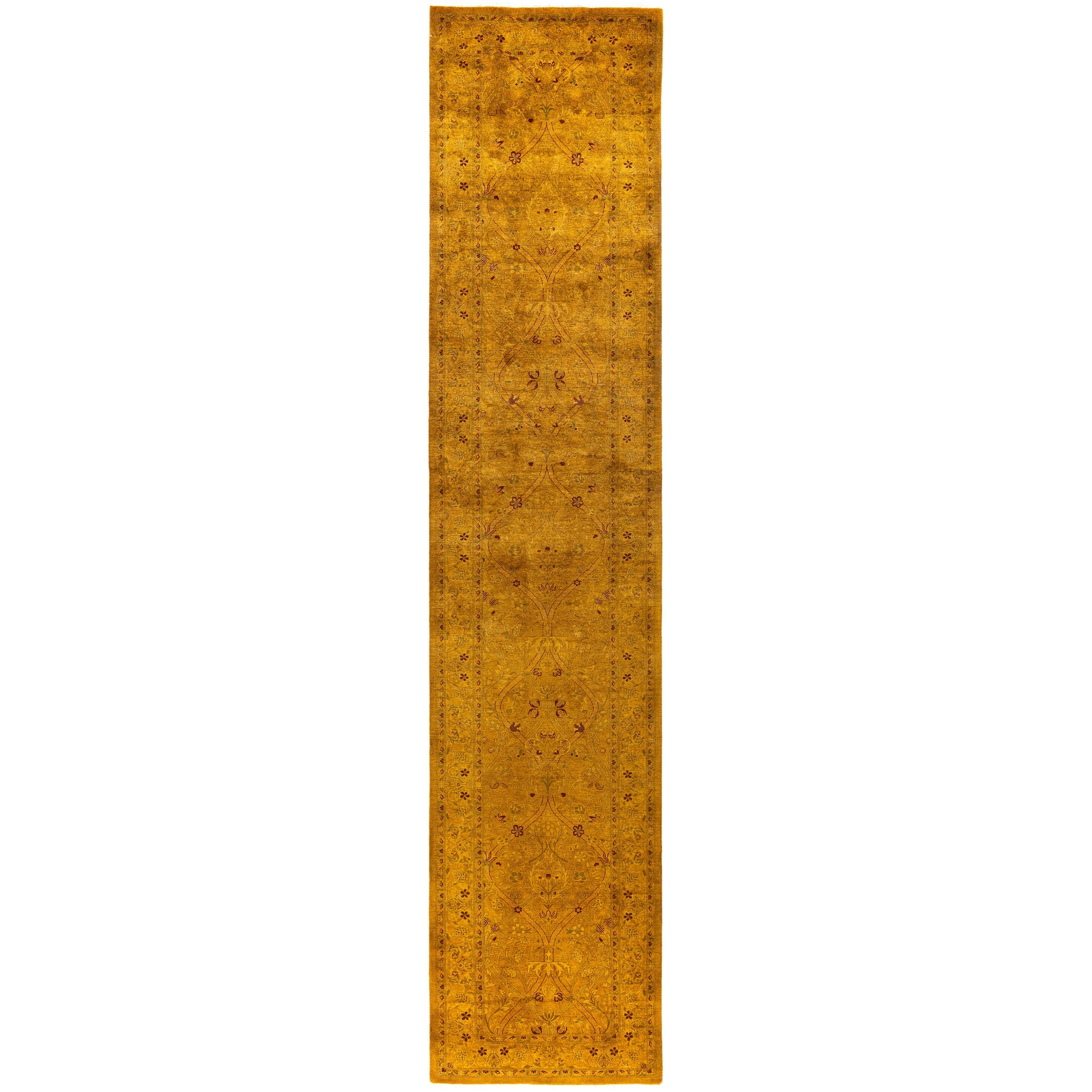 Overdyed Hand Knotted Wool Modern Contemporary Gold Runner 2 8 X 12 5