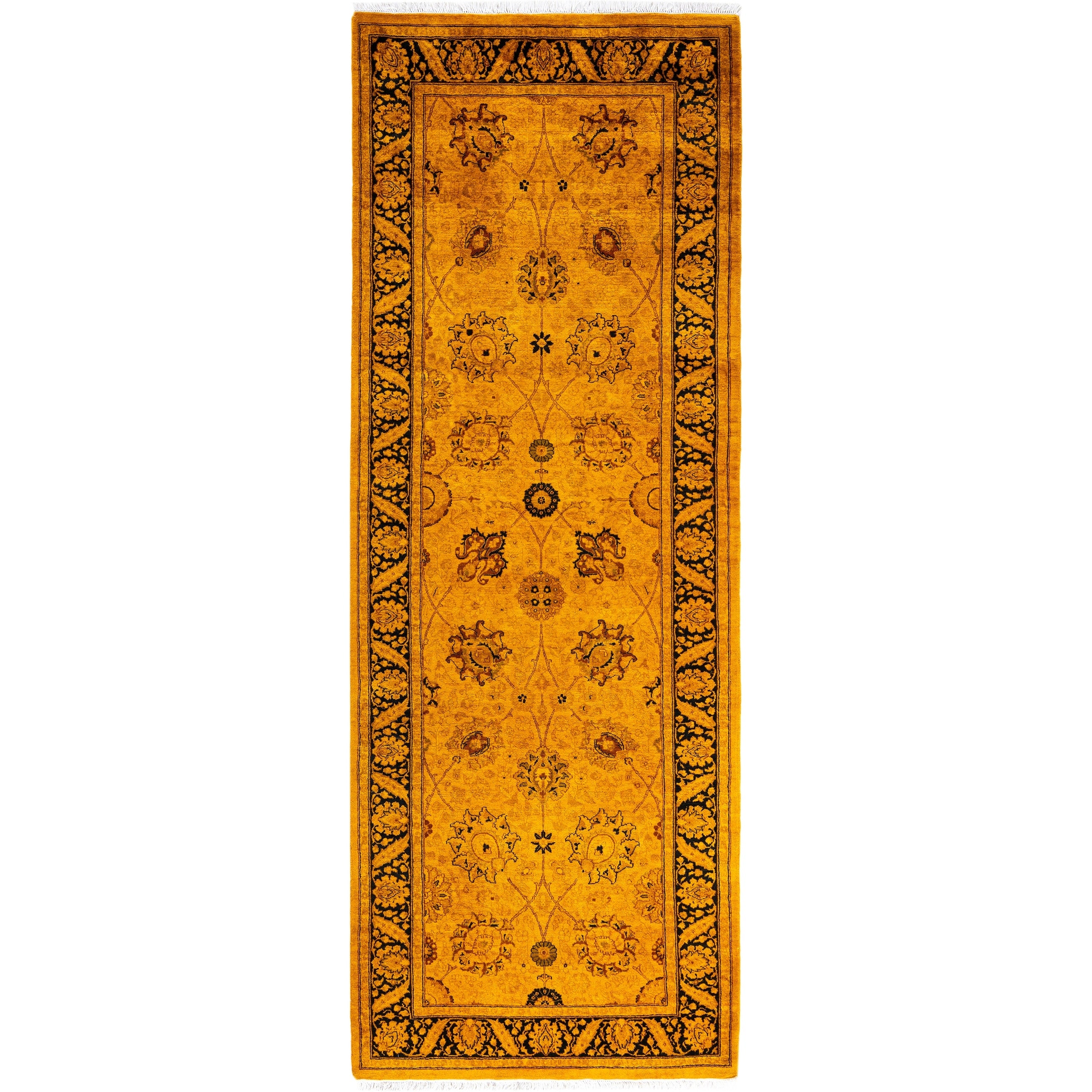 Overdyed Hand Knotted Wool Modern Contemporary Gold Runner 3 0 X 8 3