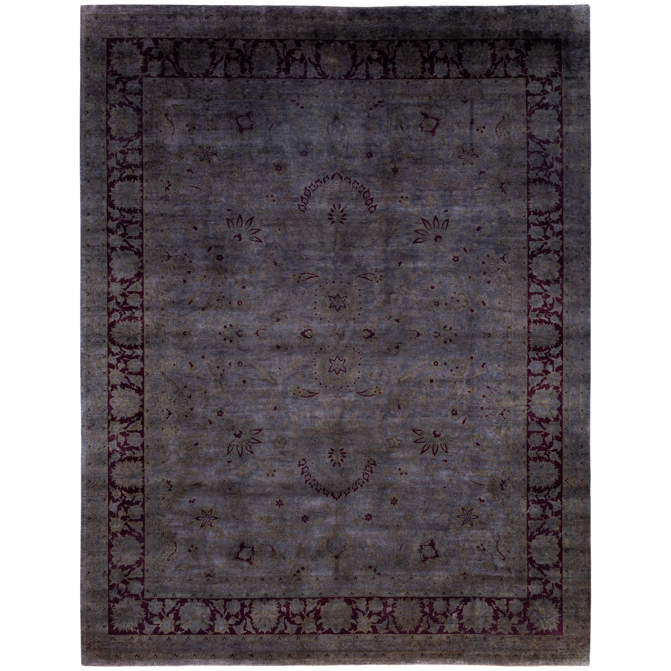 Overdyed Hand Knotted Wool Modern Contemporary Gray Area Rug 9 3 X 11 10