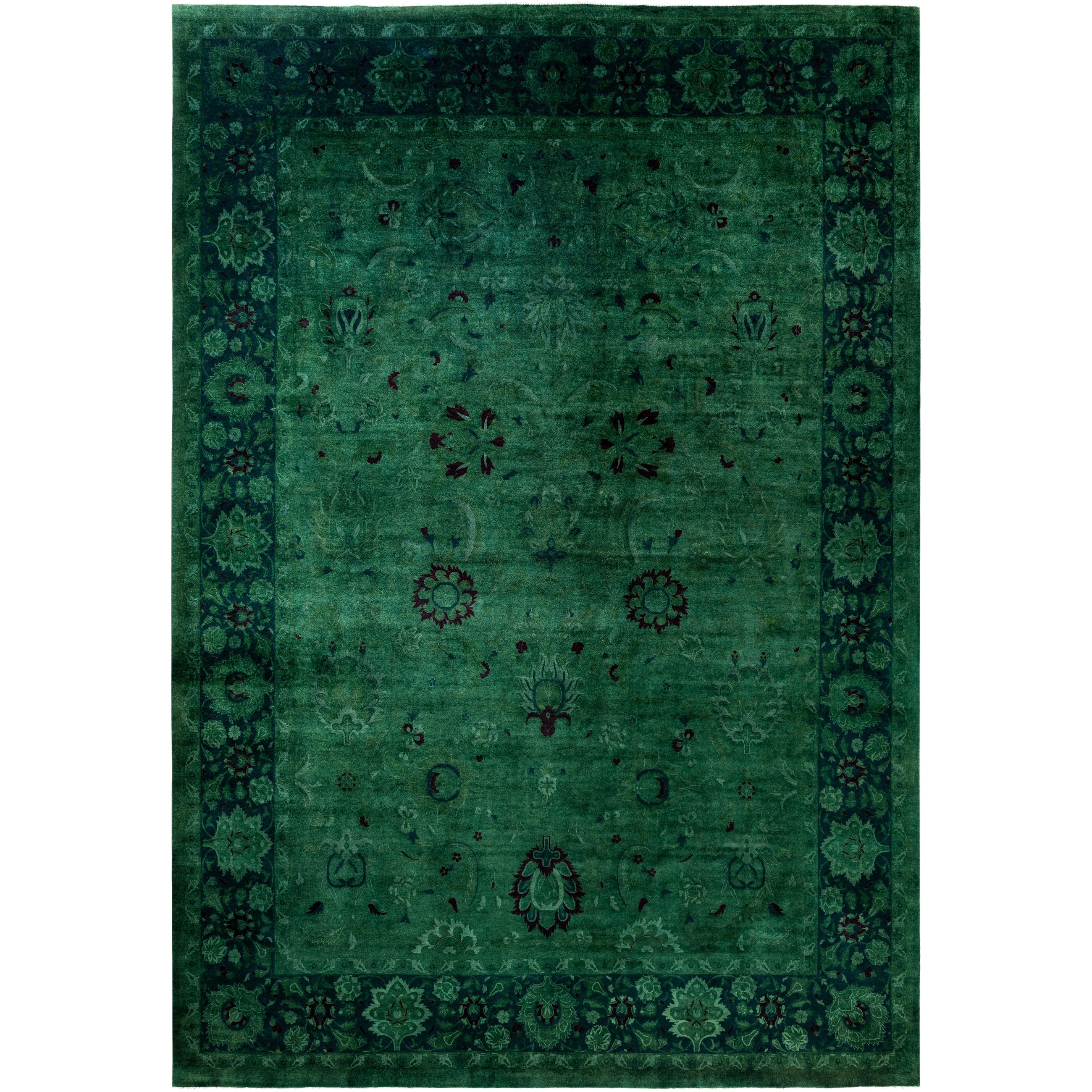 Overdyed Hand Knotted Wool Modern Contemporary Green Area Rug 10 0 X 14 1