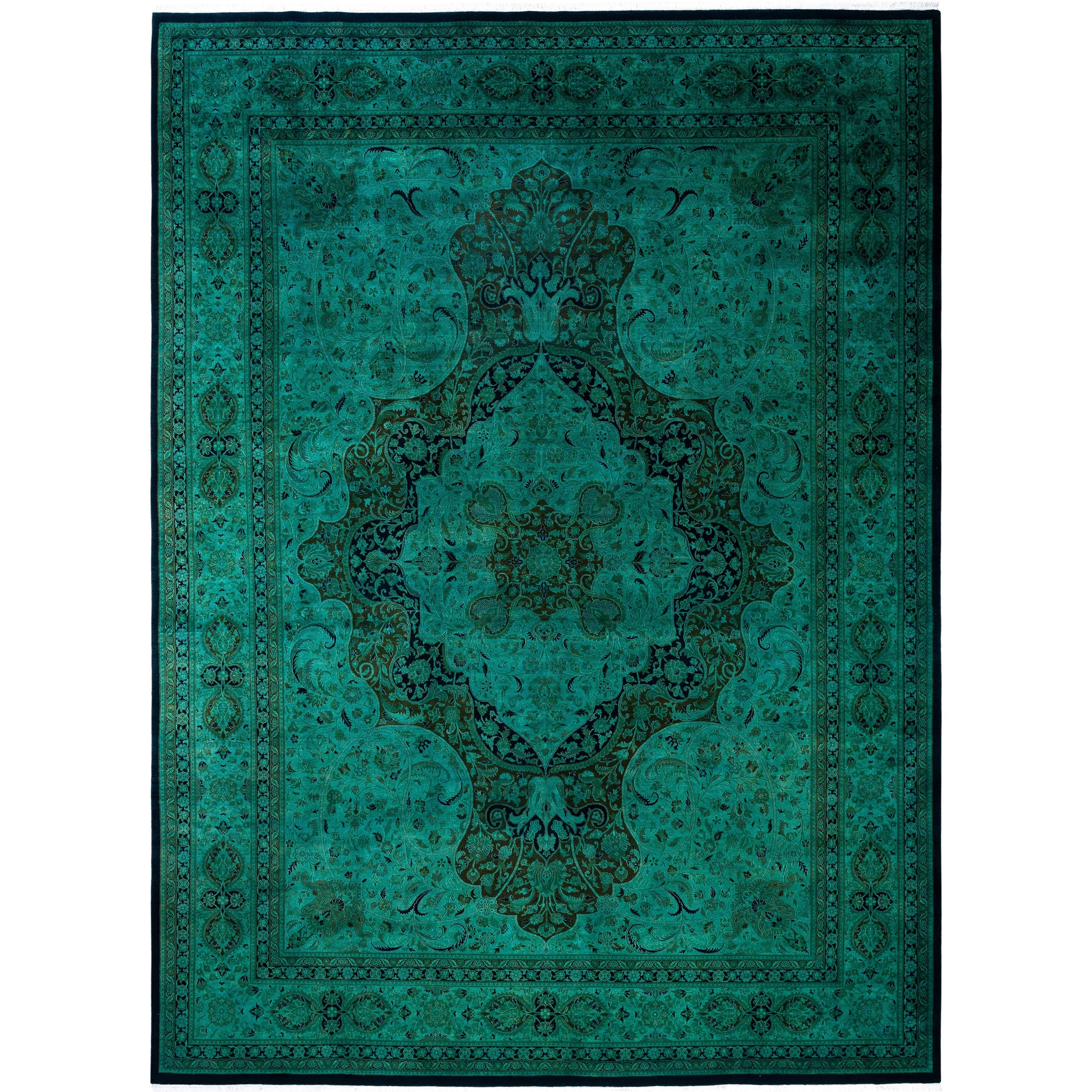 Overdyed Hand Knotted Wool Modern Contemporary Green Area Rug 10 1 X 13 7