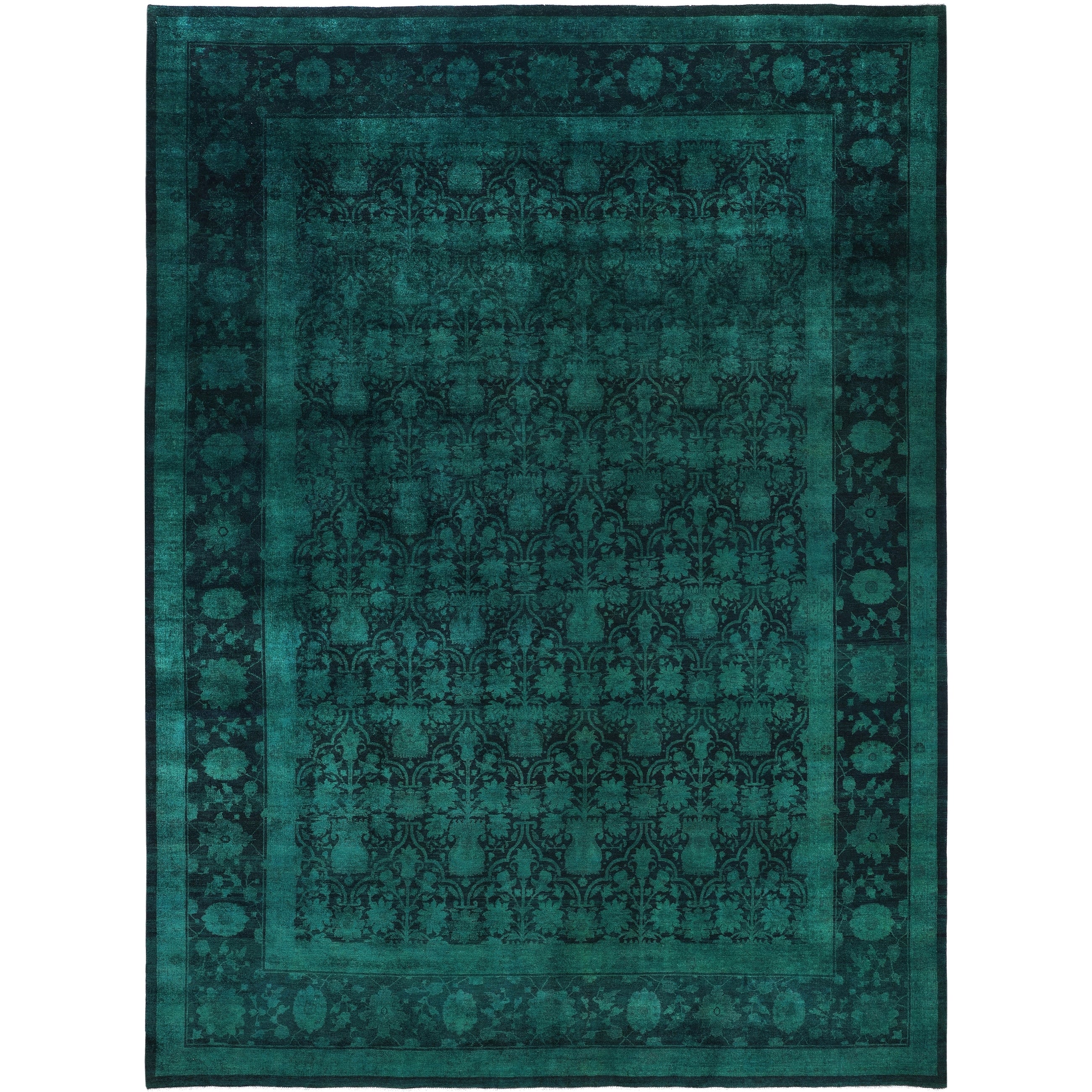 Overdyed Hand Knotted Wool Modern Contemporary Green Area Rug 10 1 X 13 8