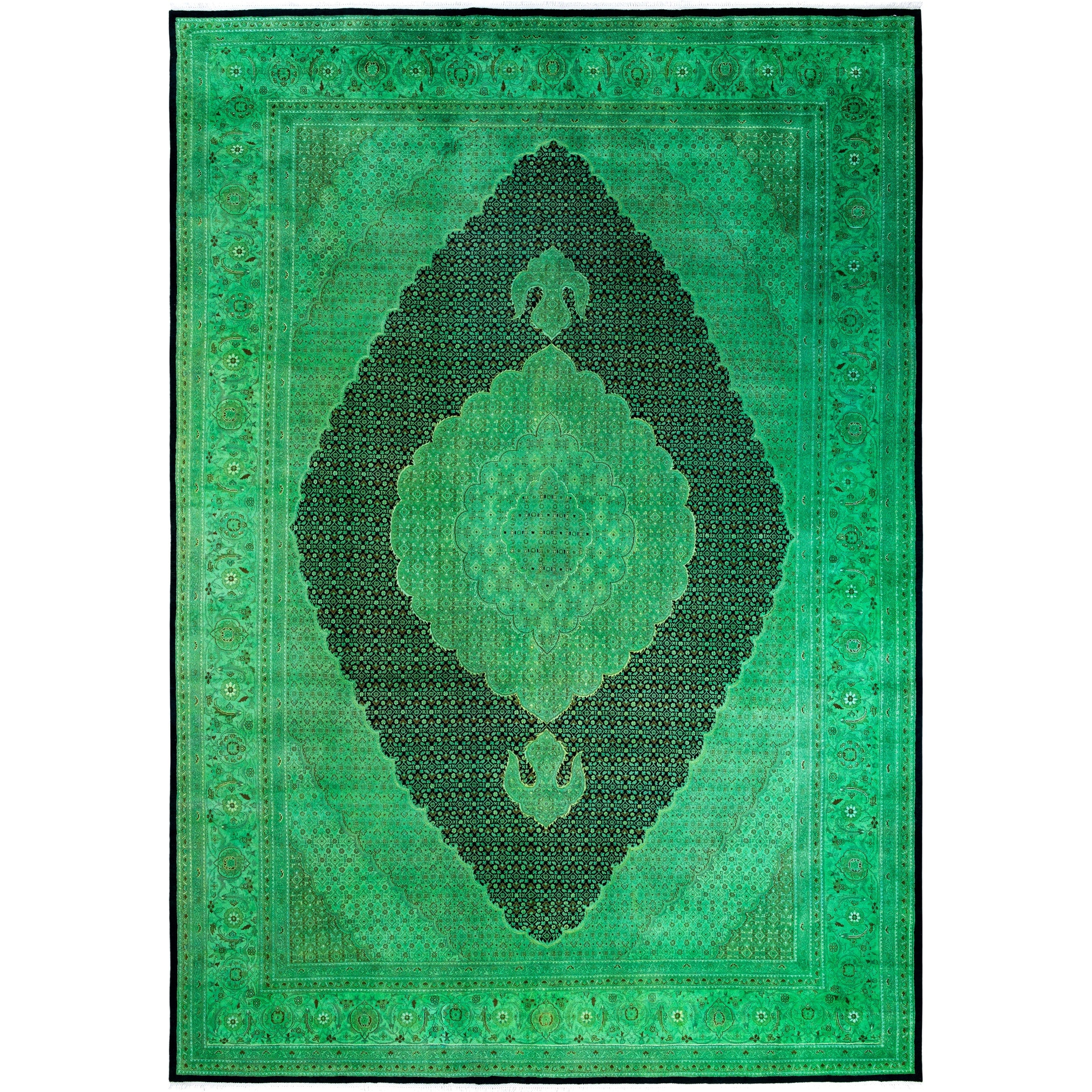 Overdyed Hand Knotted Wool Modern Contemporary Green Area Rug 10 1 X 14 8
