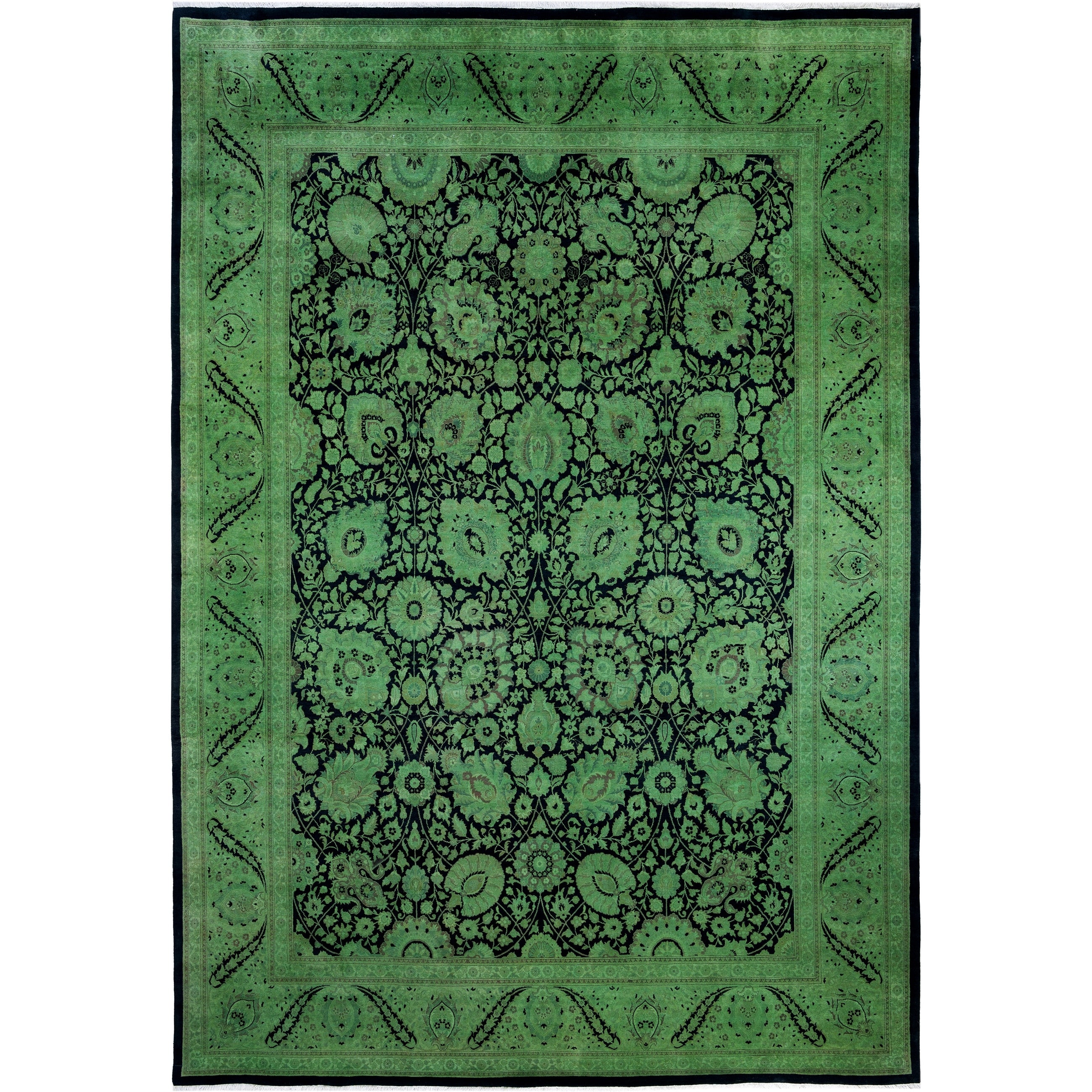 Overdyed Hand Knotted Wool Modern Contemporary Green Area Rug 10 1 X 14 8